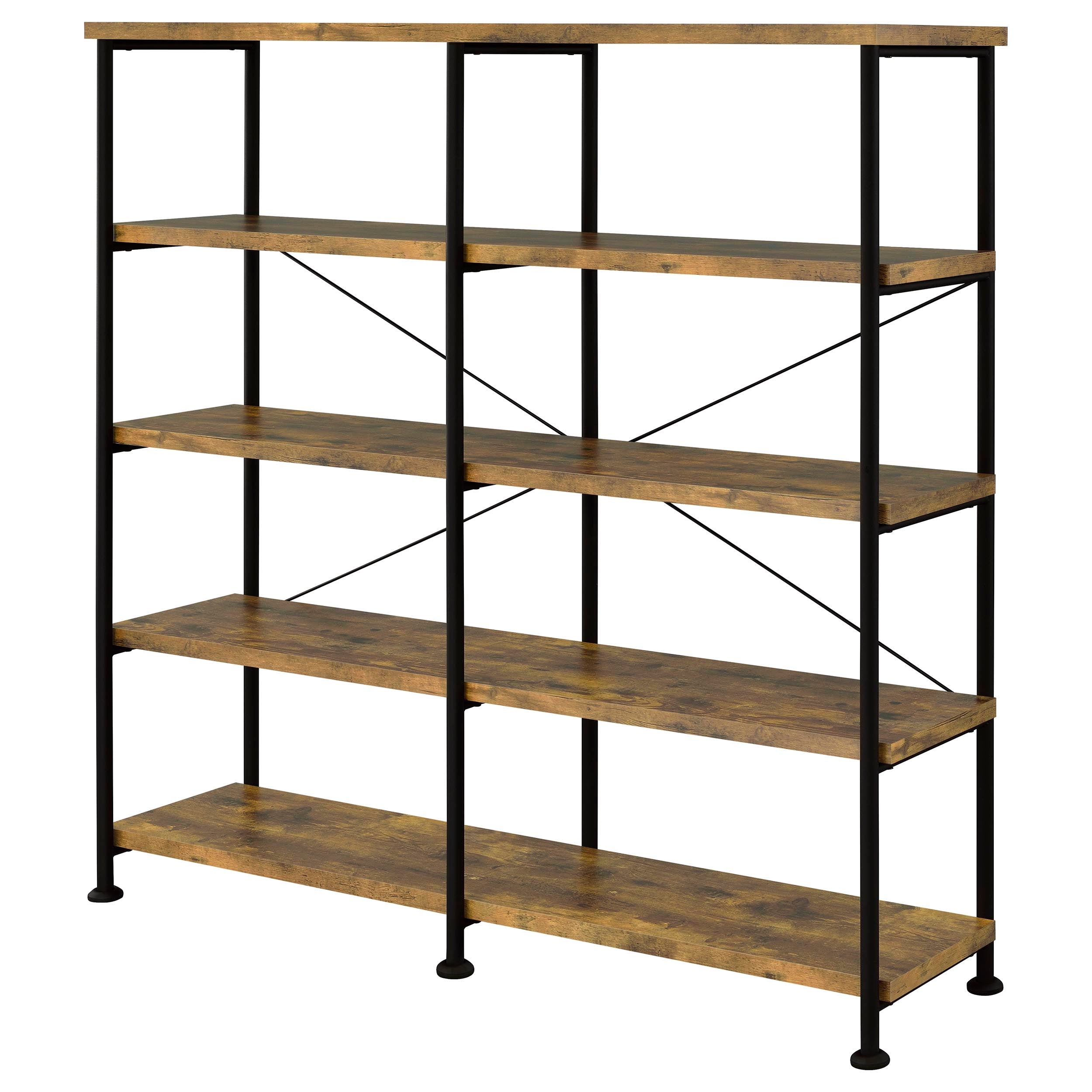 Analiese 63-inch 4-shelf Double Bookshelf Rustic Nutmeg-CoasterEveryday