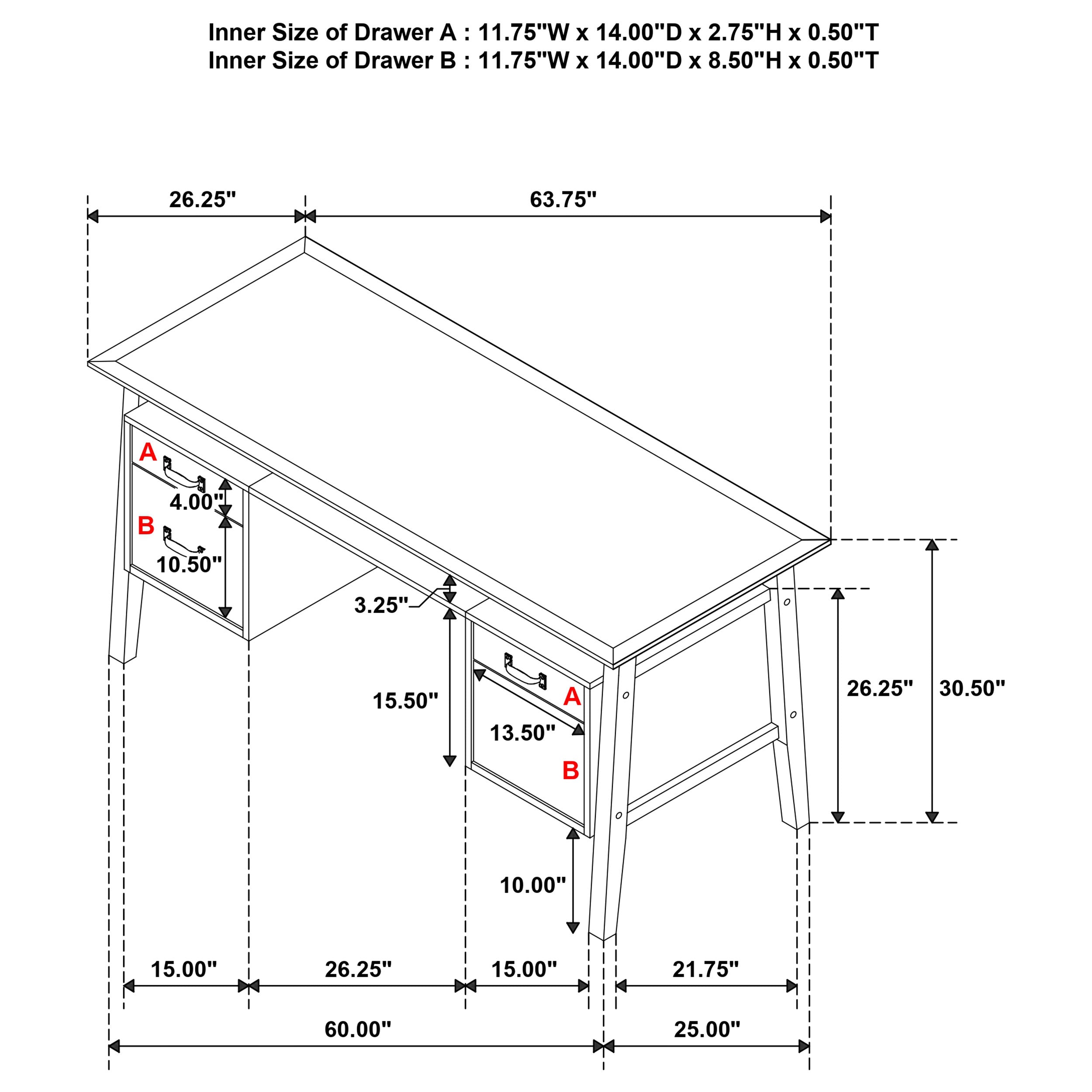 Goodson 64-inch 4-Drawer Double Pedestal Computer Desk Black-