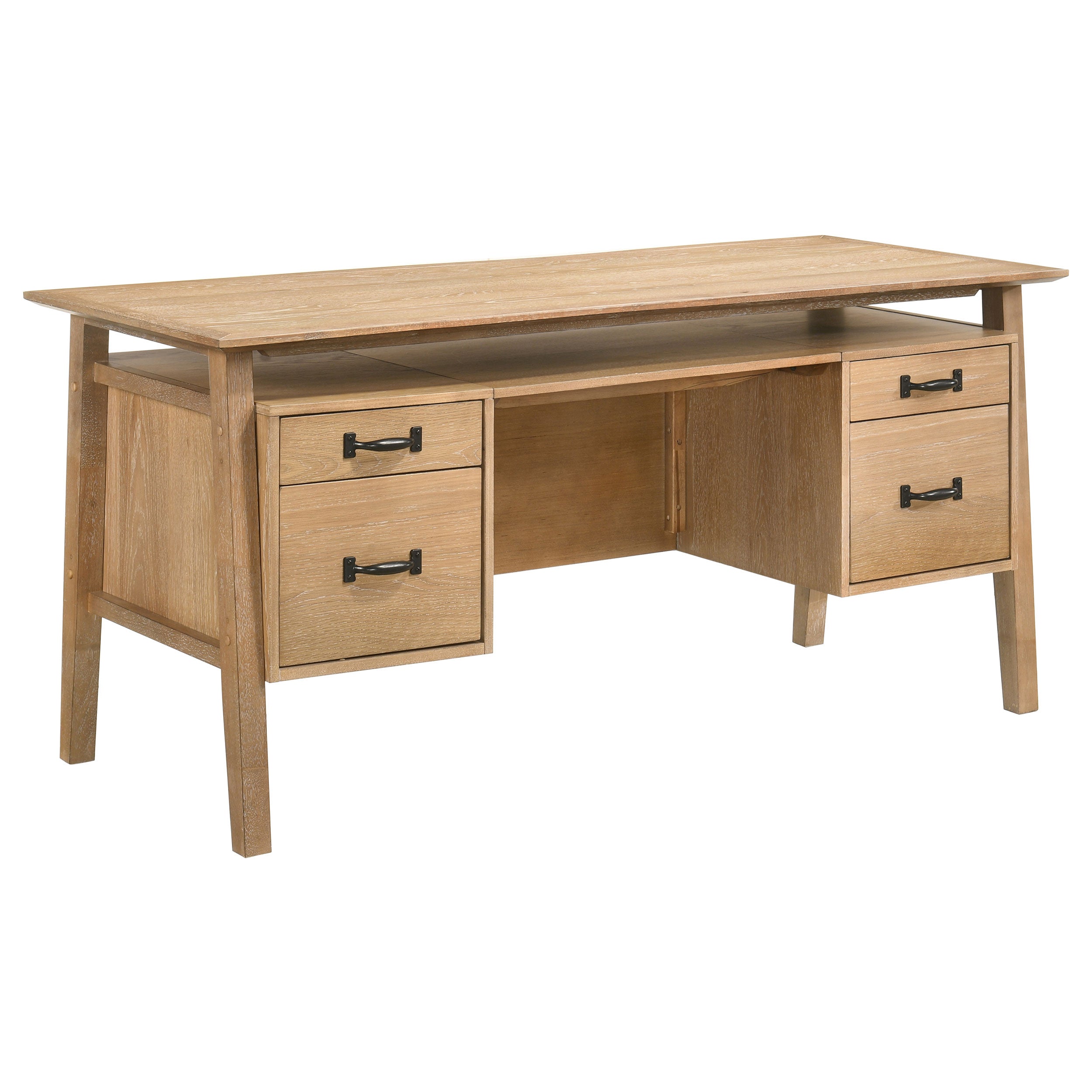 Goodson 64-inch 4-Drawer Double Pedestal Computer Desk Distressed Light Brown-