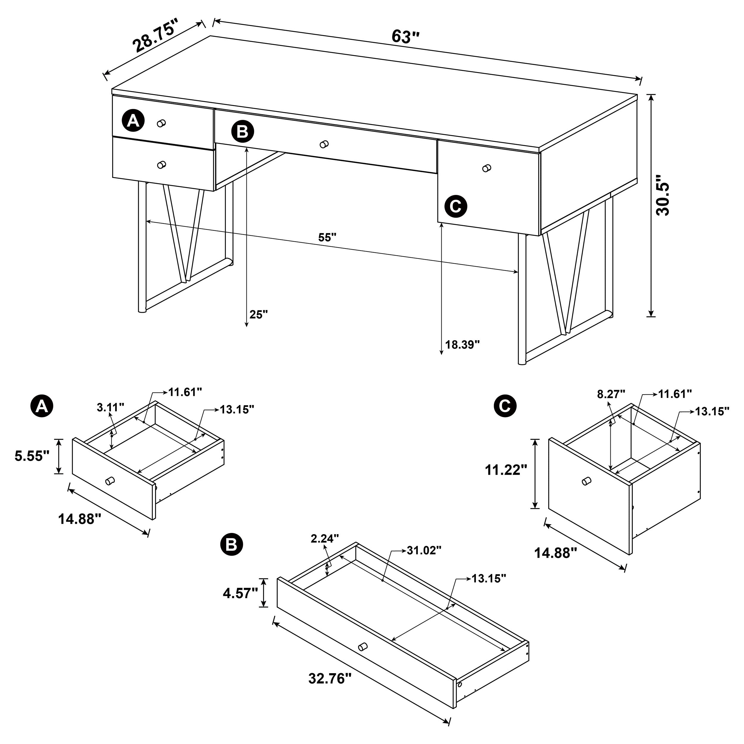 Analiese 63-inch 4-drawer Writing Desk Mango-