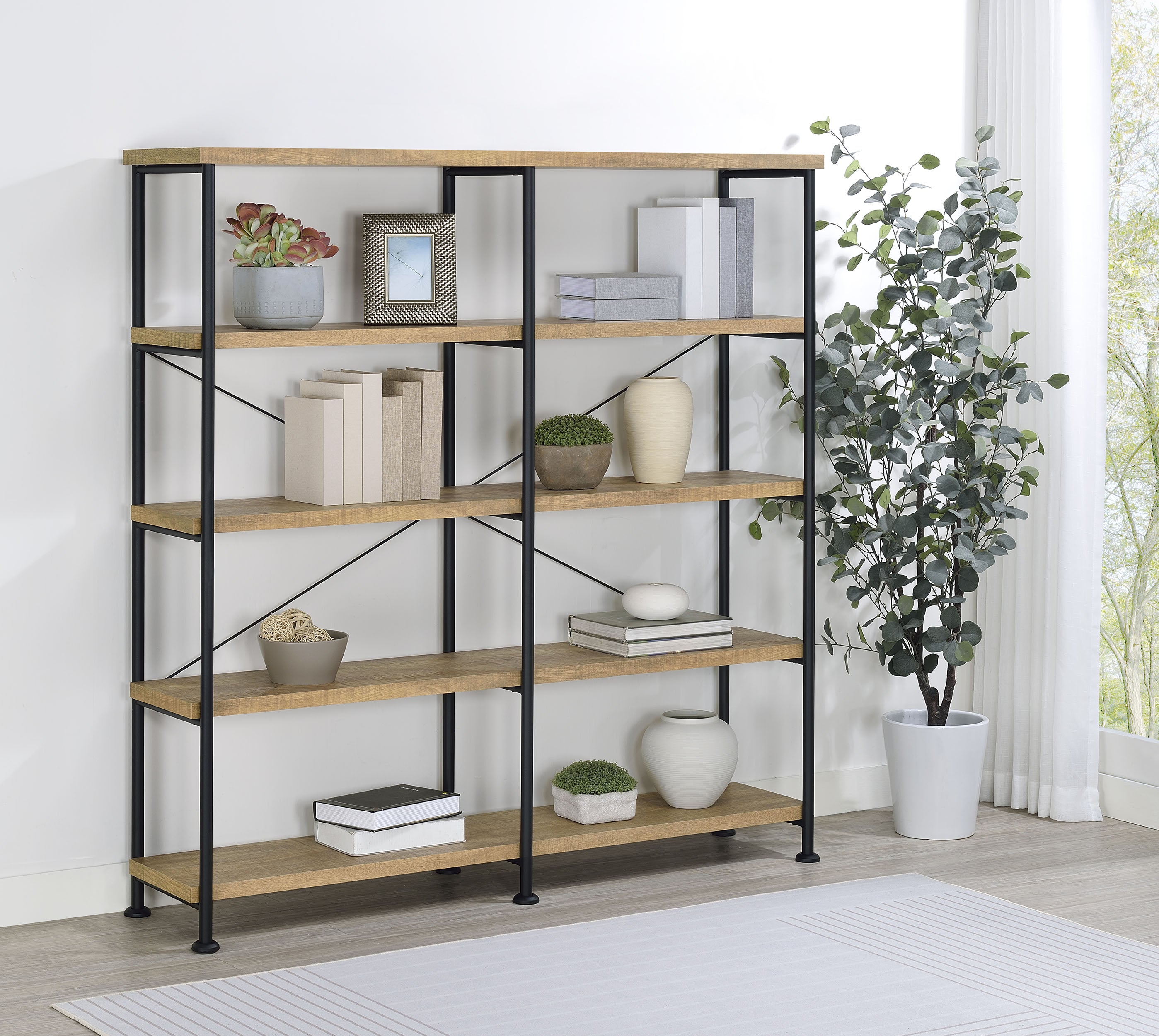 Analiese 63-inch 4-shelf Double Bookshelf Mango-