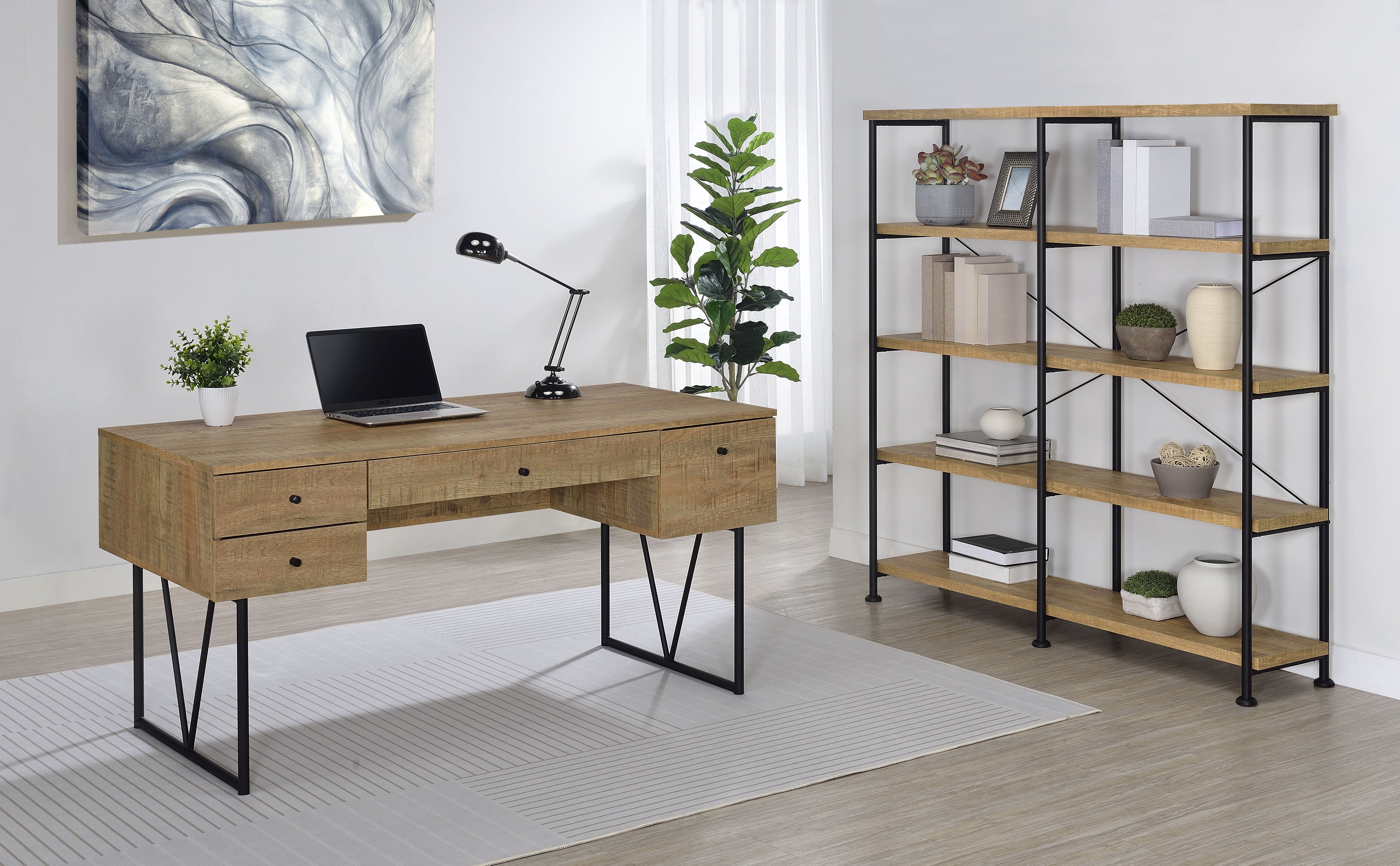 Analiese 63-inch 4-shelf Double Bookshelf Mango-