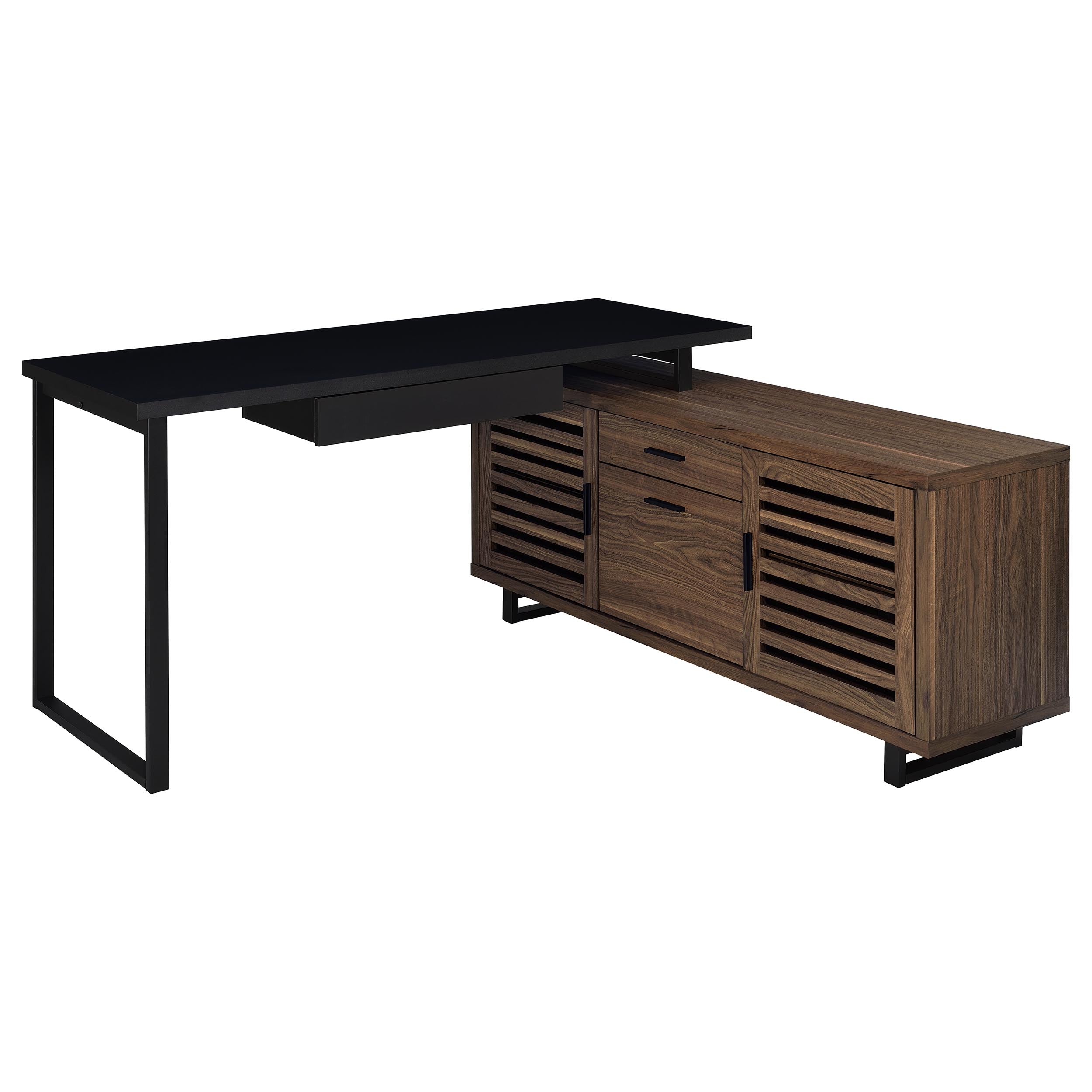 Maddox 60-inch L-Shape Office Computer Desk Black and Walnut-