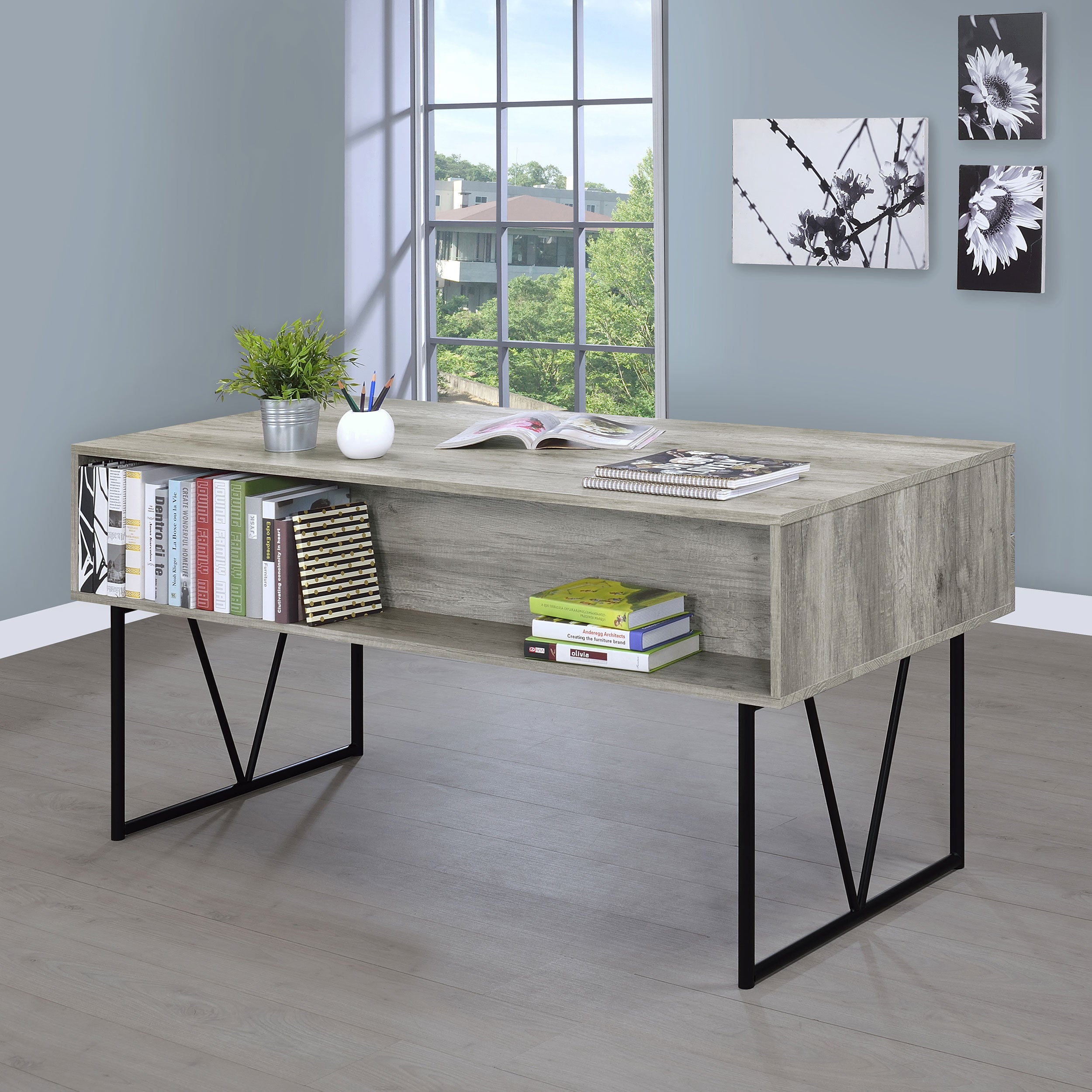 Analiese 63-inch 4-drawer Writing Desk Grey Driftwood-CoasterEveryday