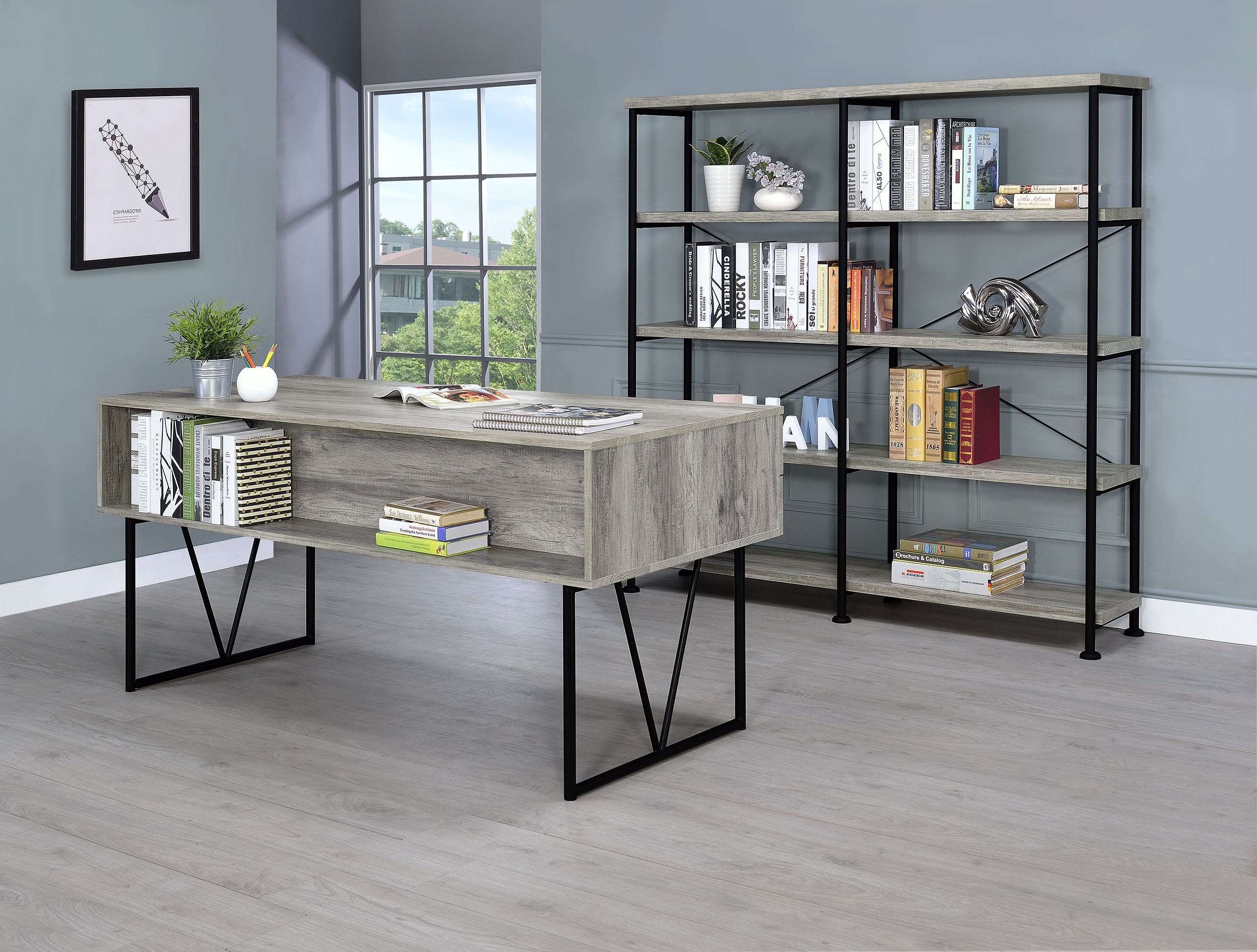 Analiese 63-inch 4-drawer Writing Desk Grey Driftwood-CoasterEveryday