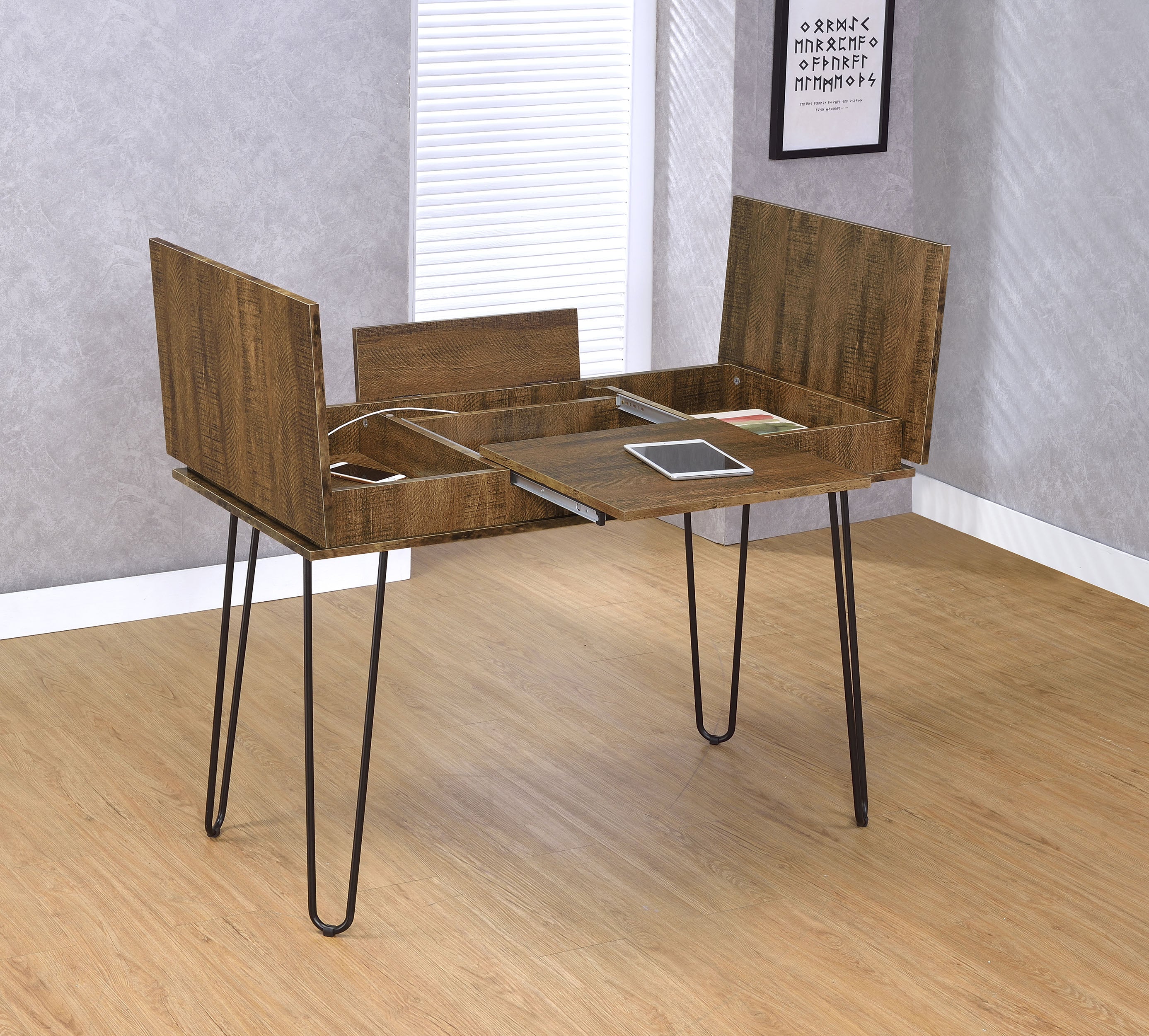 Sheeran 47-inch Writing Desk with Storage Rustic Amber-CoasterEveryday