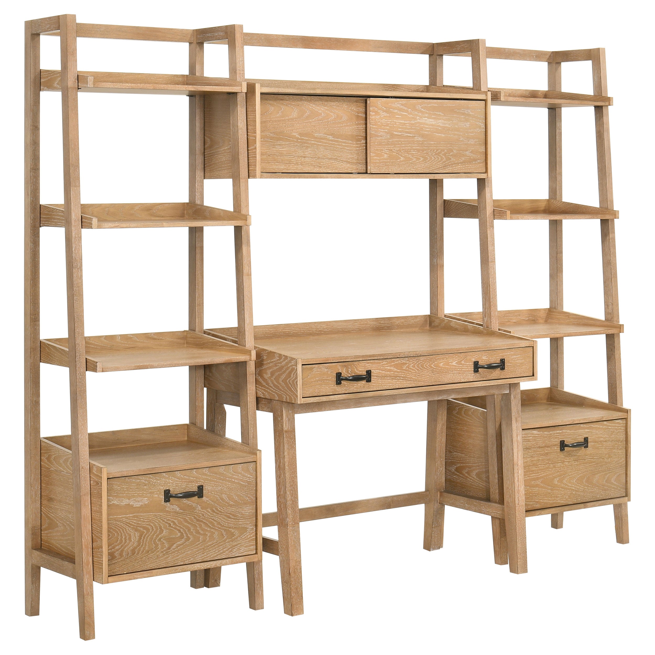 Fabian 4-piece Computer Desk and Bookshelf Set Distressed Light Brown-