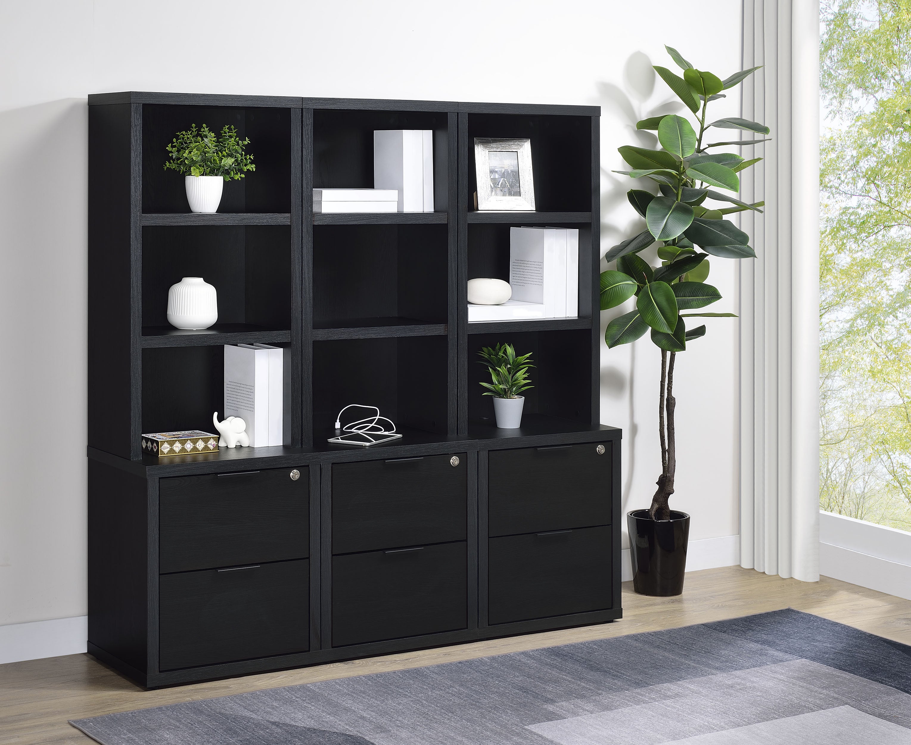Westpark 3-piece Wall Unit Bookcase Set with USB Black-