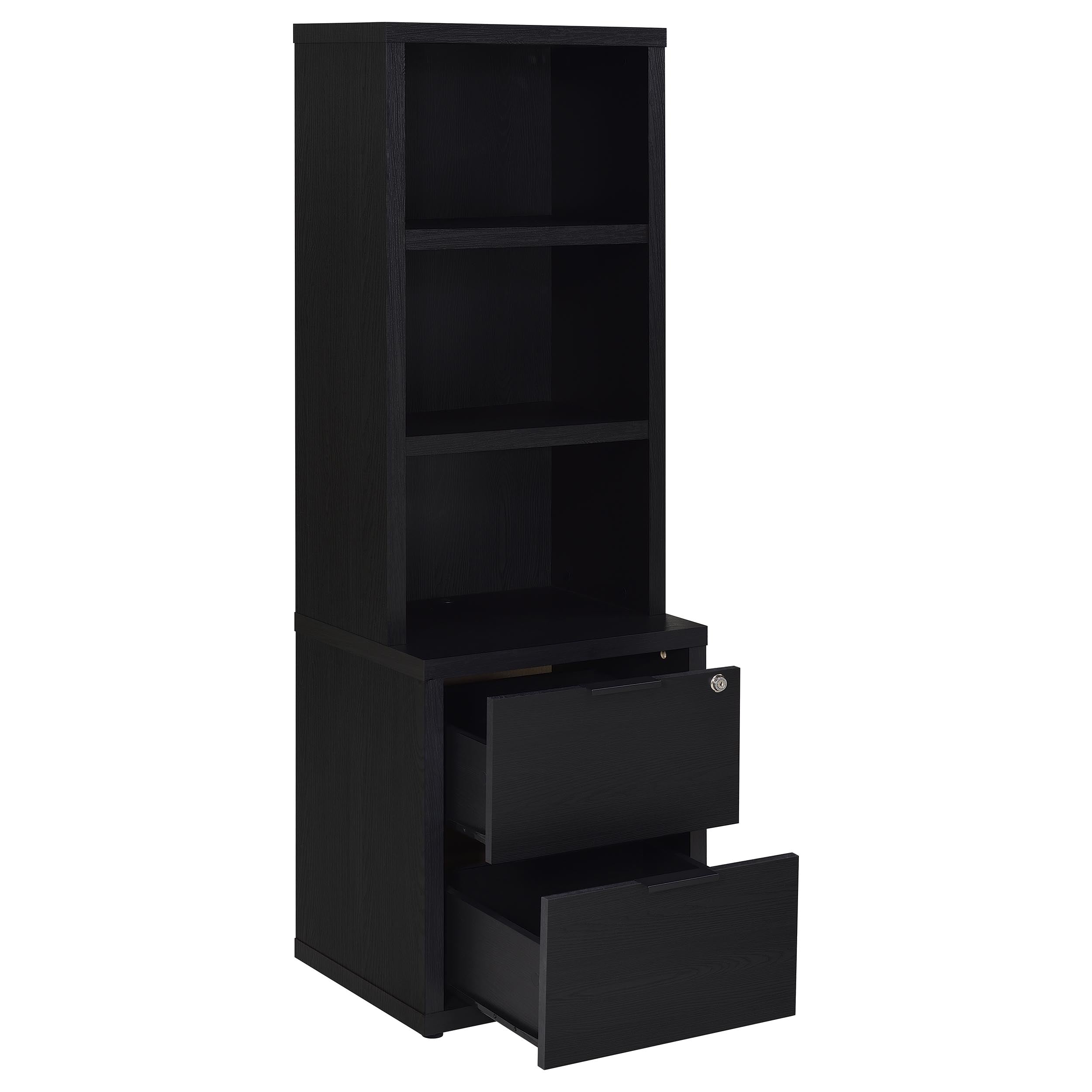 Westpark 3-shelf Bookcase USB and Lockable Drawer Black-