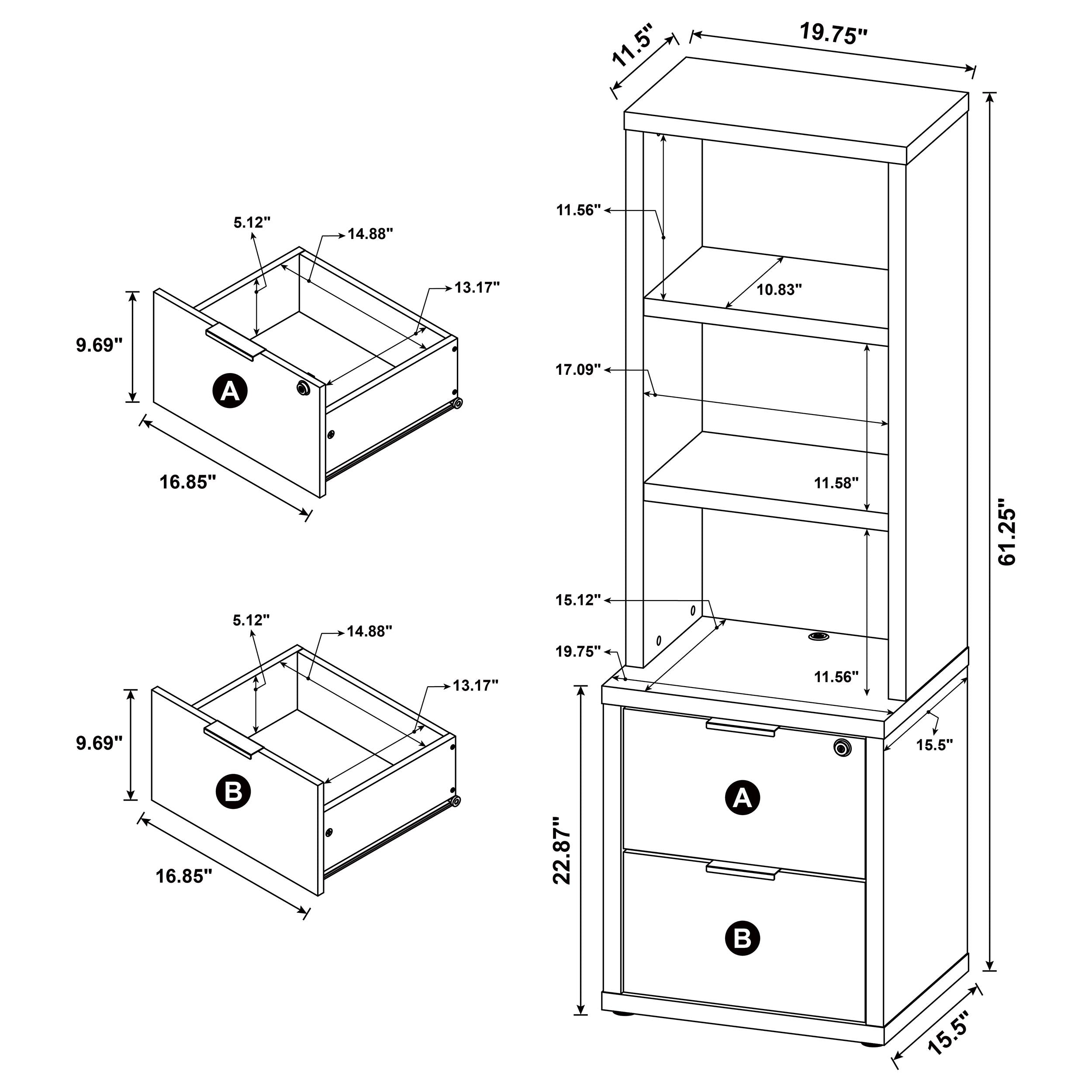 Westpark 3-shelf Bookcase USB and Lockable Drawer Dark Pine-