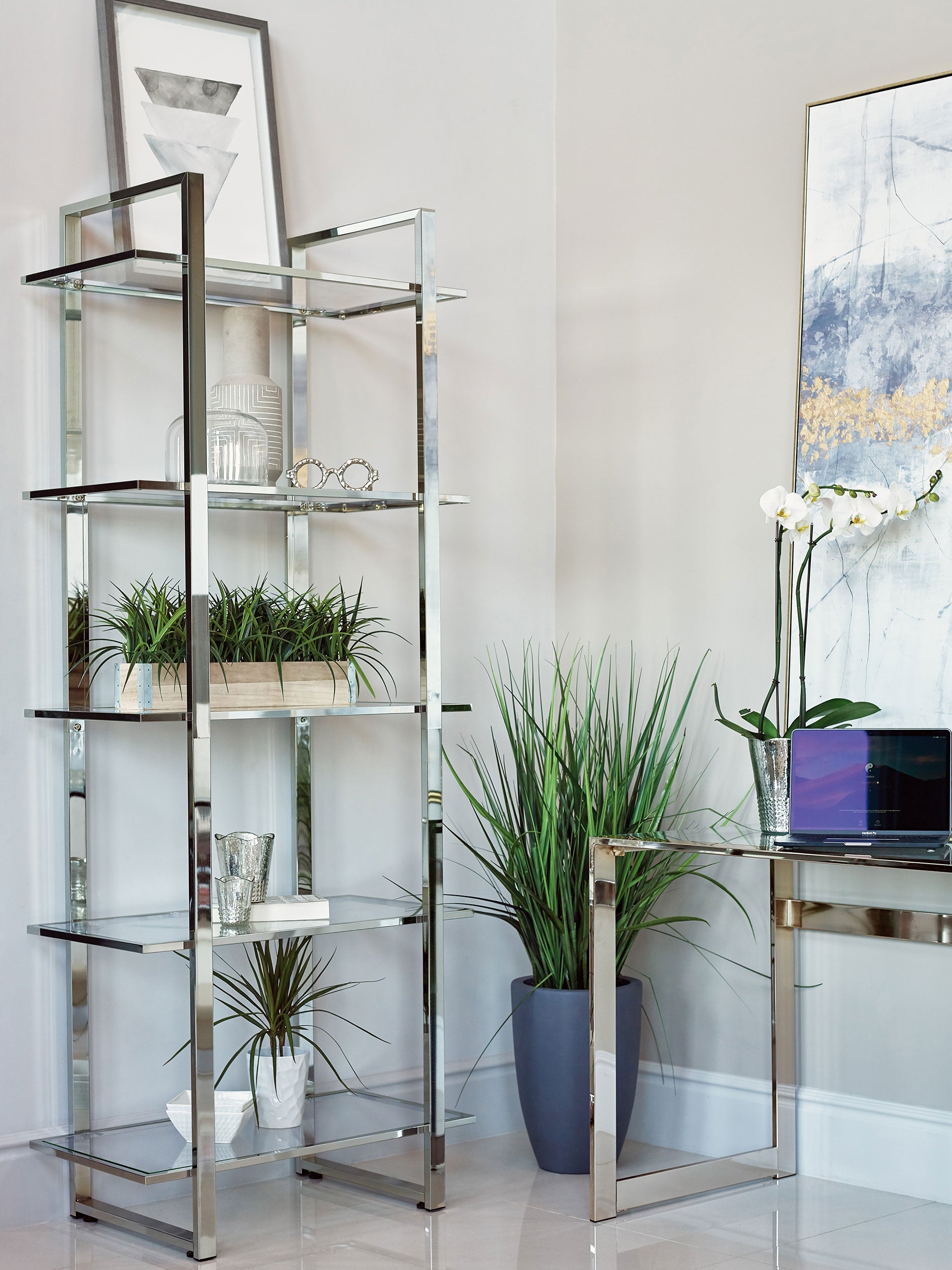 Hartford 79-inch 5-shelf Glass Bookshelf Chrome-CoasterEssence
