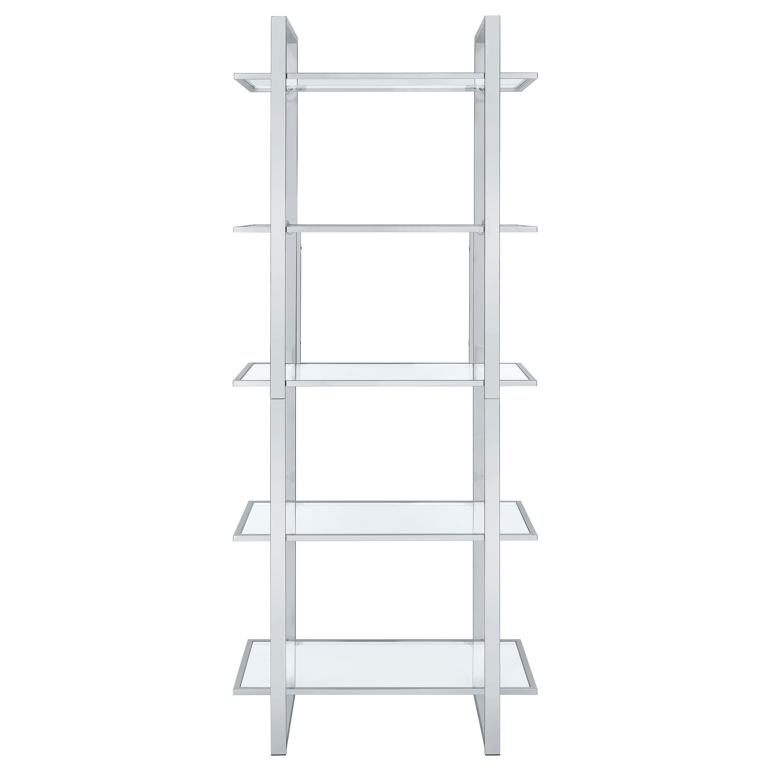 Hartford 79-inch 5-shelf Glass Bookshelf Chrome-CoasterEssence