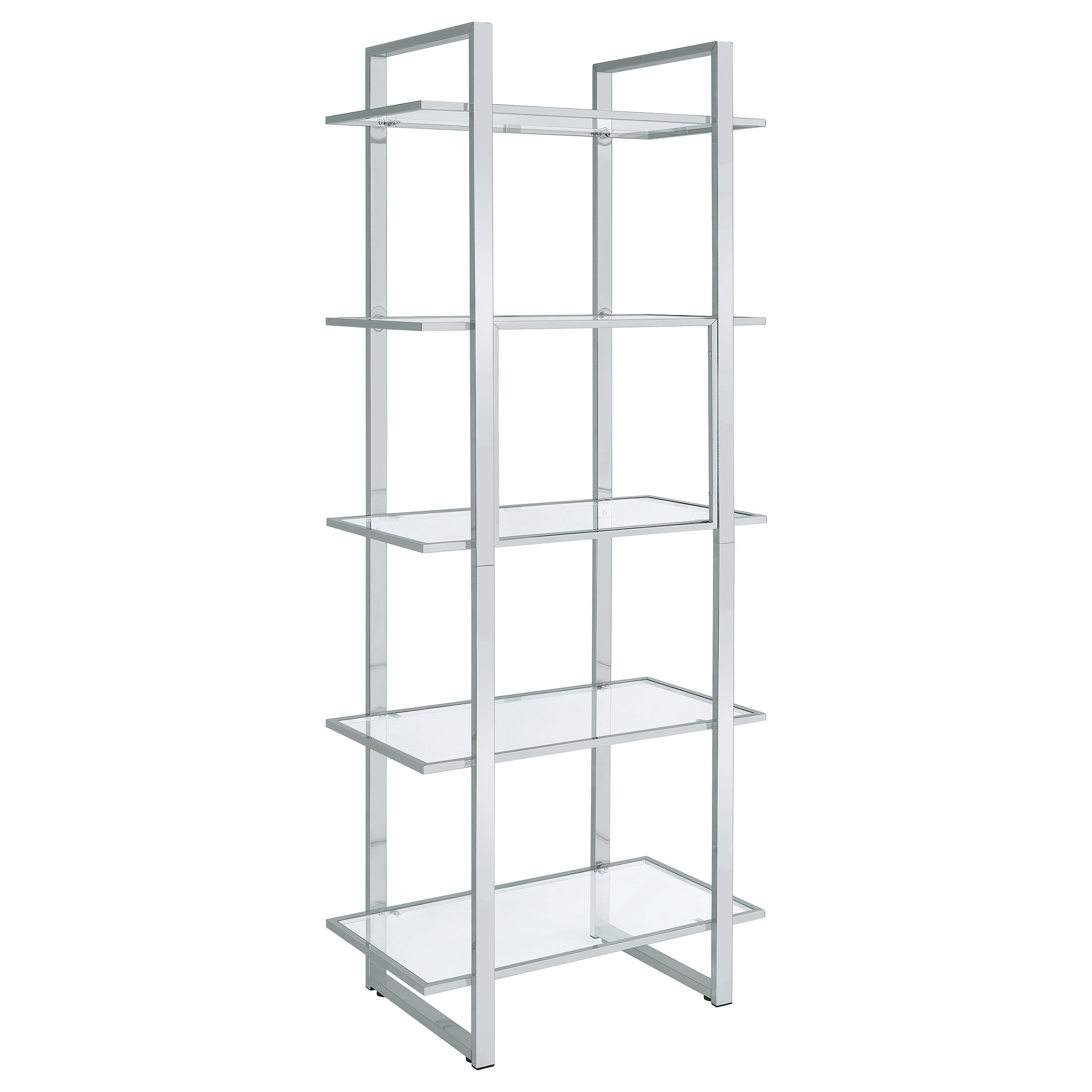 Hartford 79-inch 5-shelf Glass Bookshelf Chrome-CoasterEssence