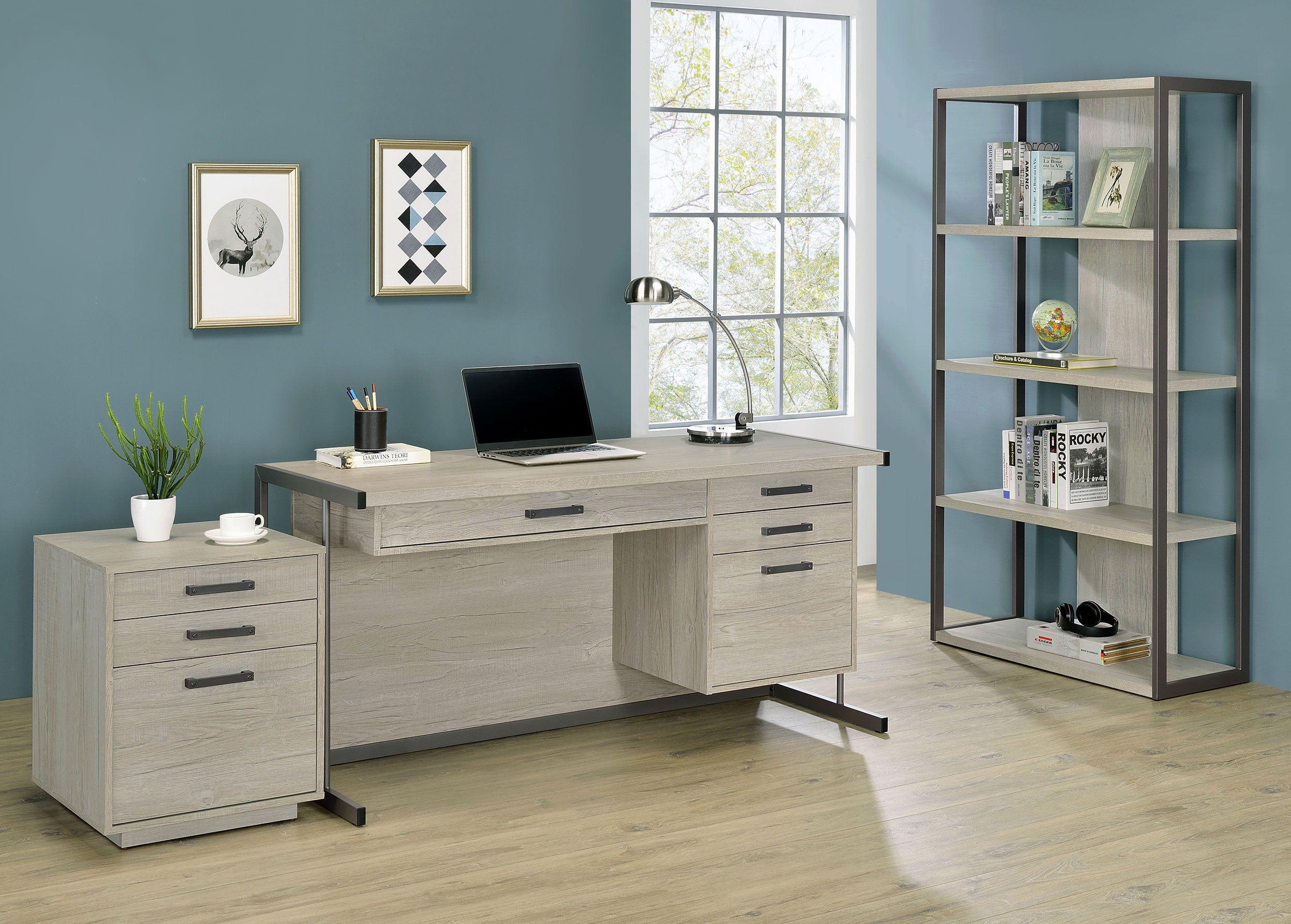 Loomis 60-inch 4-drawer Computer Desk Whitewashed Grey-CoasterEssence