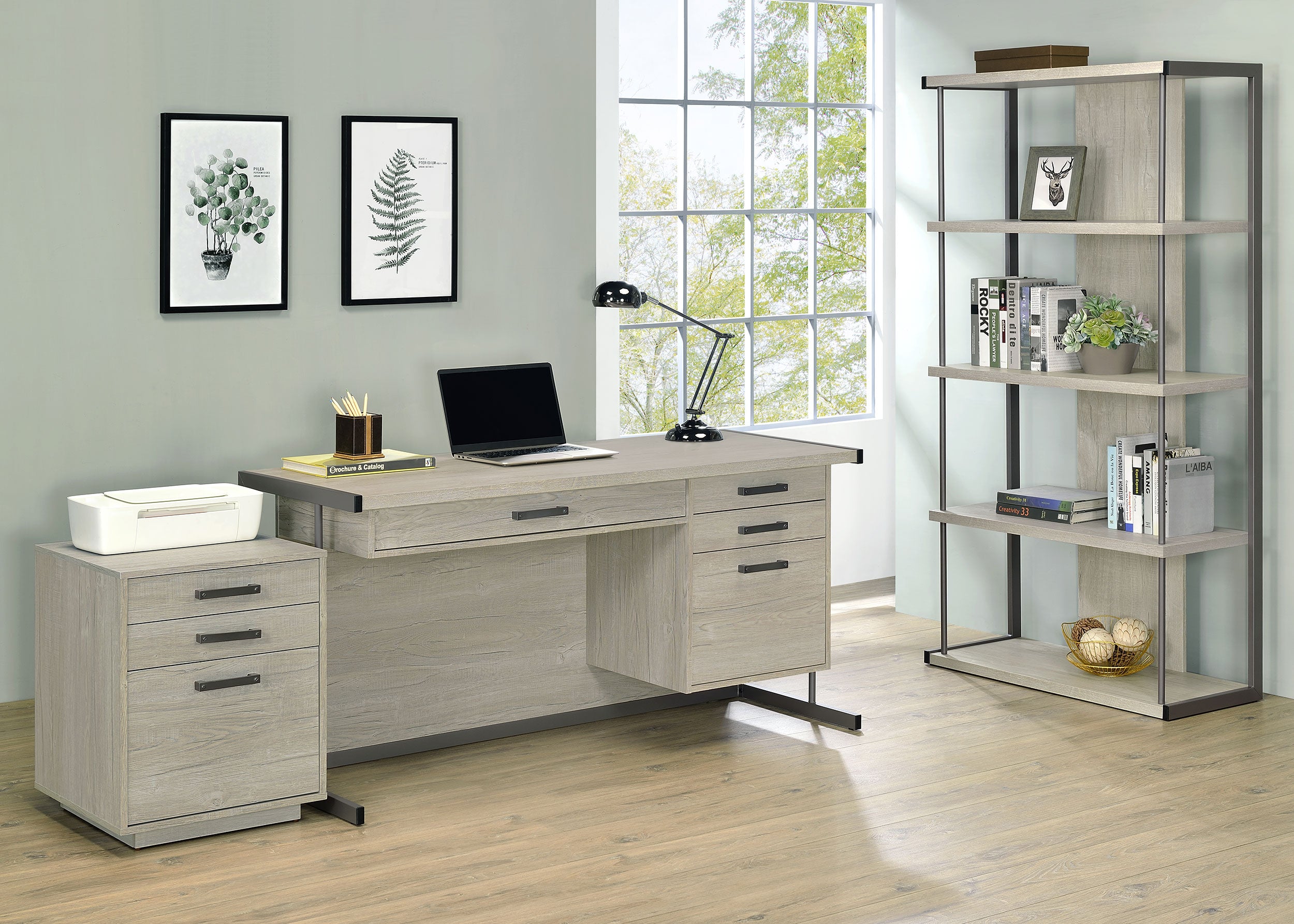 Loomis 60-inch 4-drawer Computer Desk Whitewashed Grey-CoasterEssence