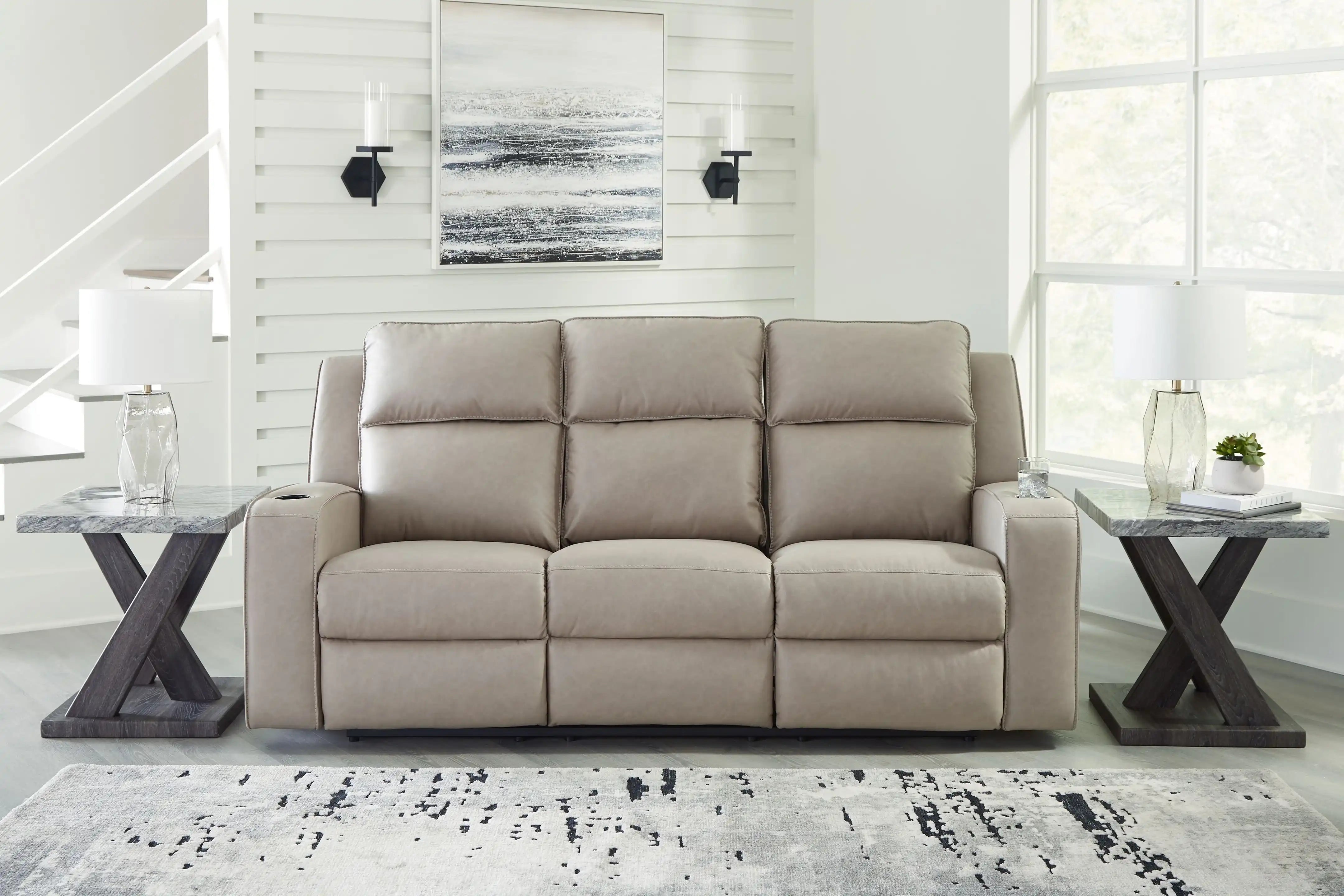 Lavenhorne - Rec Sofa W/Drop Down Table - Pebble - Best Buy Furniture