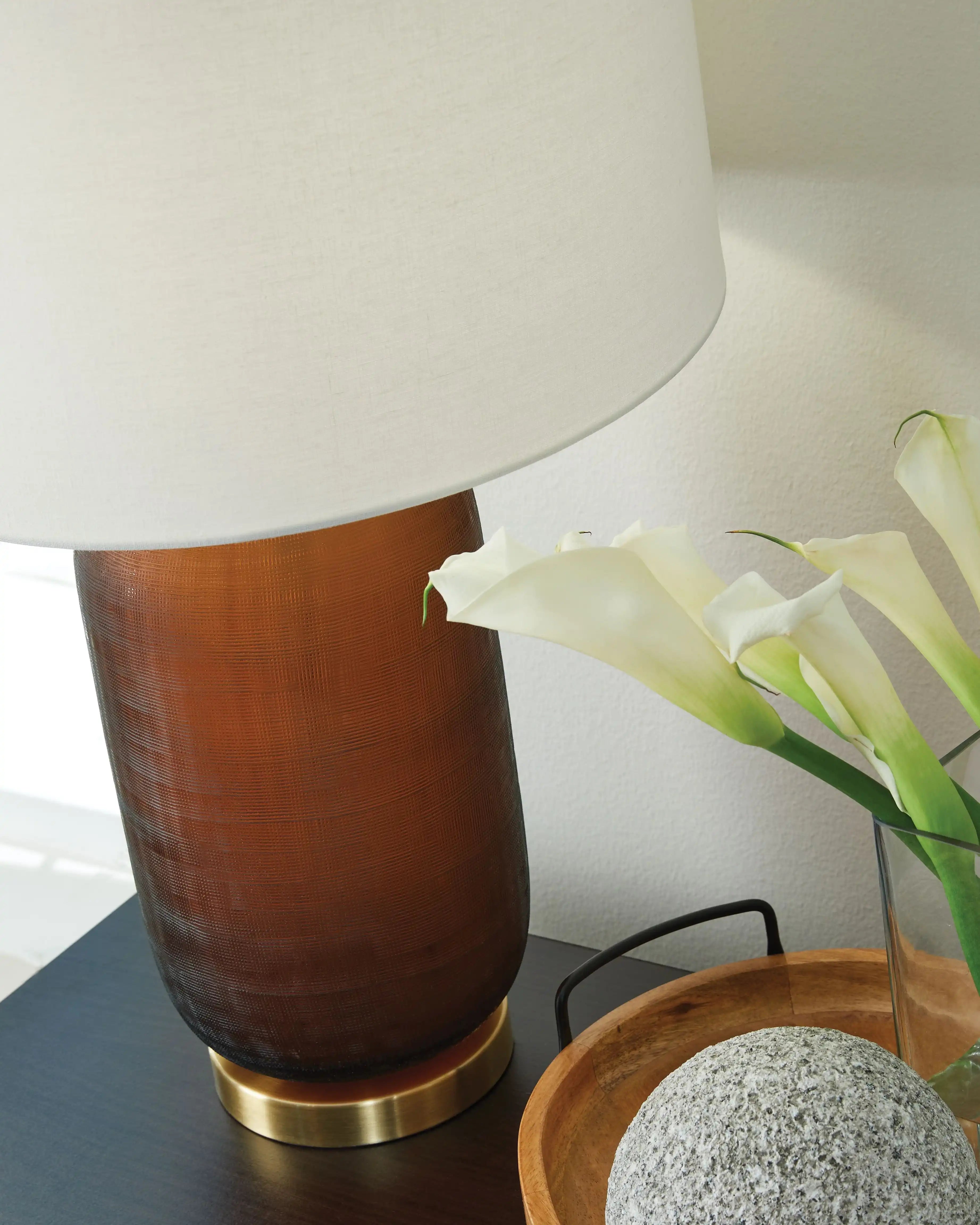 Farberman - Glass Table Lamp - Amber - Best Buy Furniture