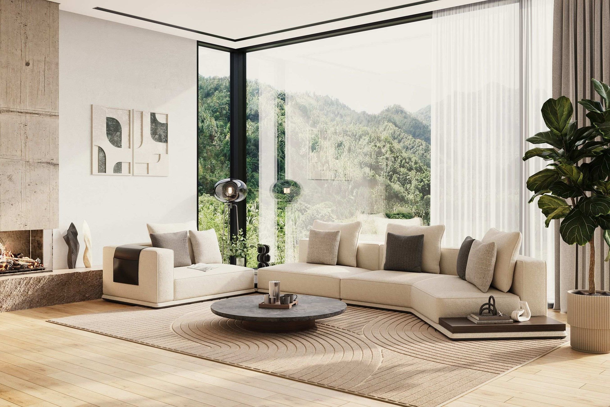 Lamod Siret - Modern Ivory Fabric Modular Sectional W/ Coffee Table - Best Buy Furniture