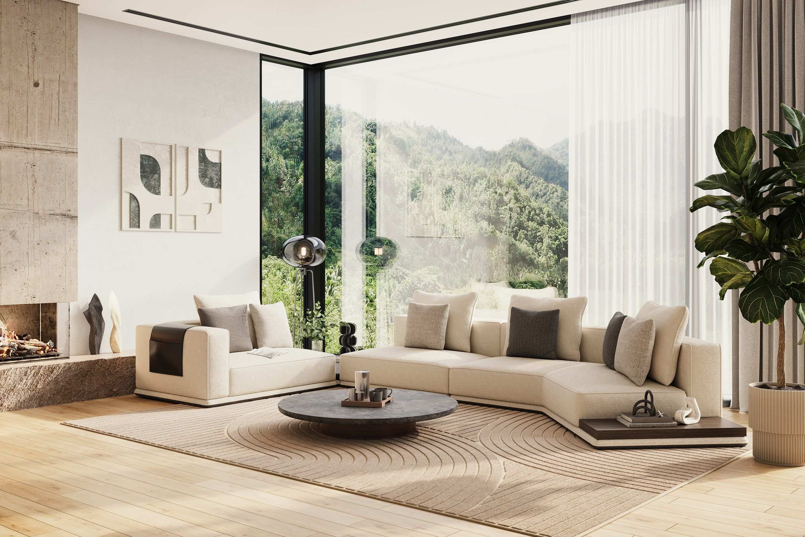 Lamod Siret - Modern Ivory Fabric Modular Sectional W/ Coffee Table - Best Buy Furniture