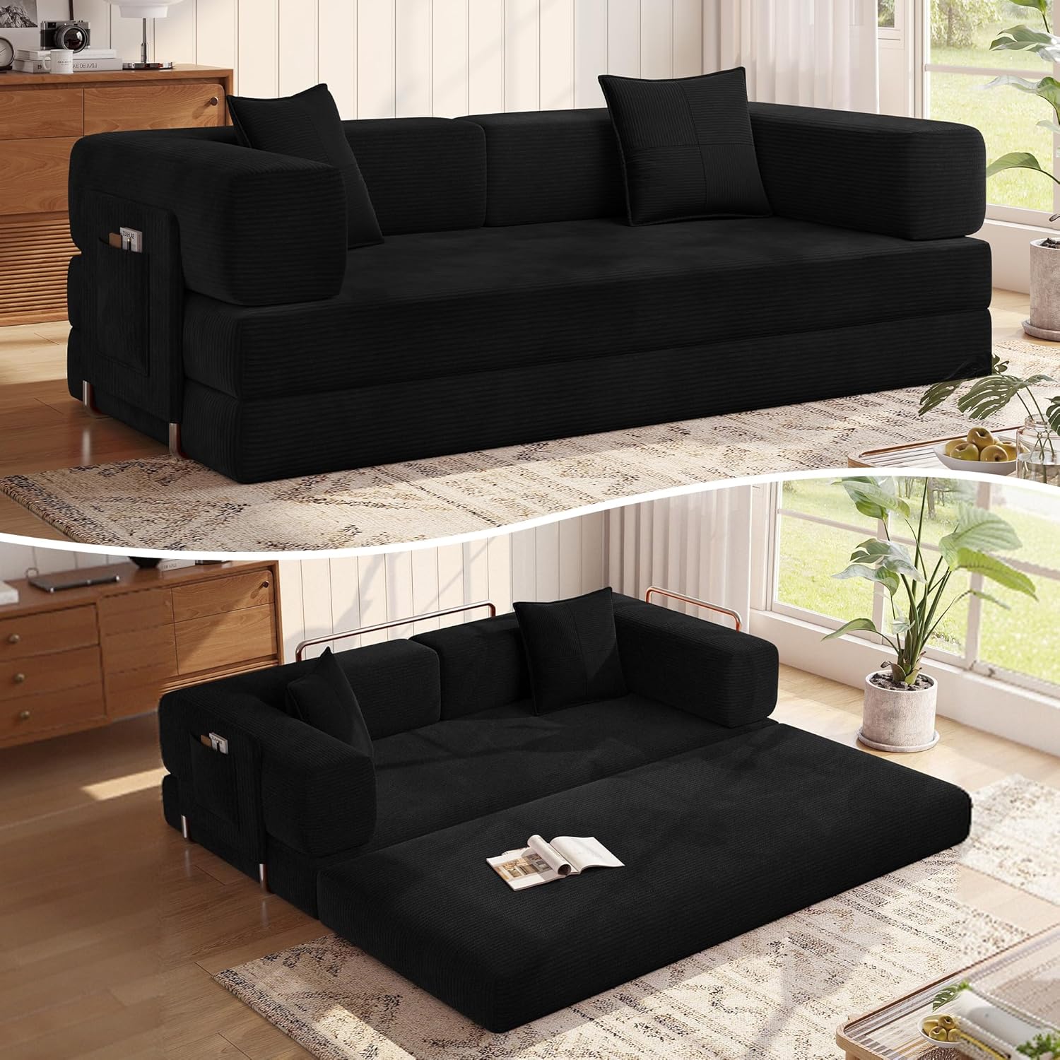 8.8''Sleeper Couch Bed for Livingroom,Convertible Modular Sofa with Armrest Pillow,Modular Foldable Corduroy