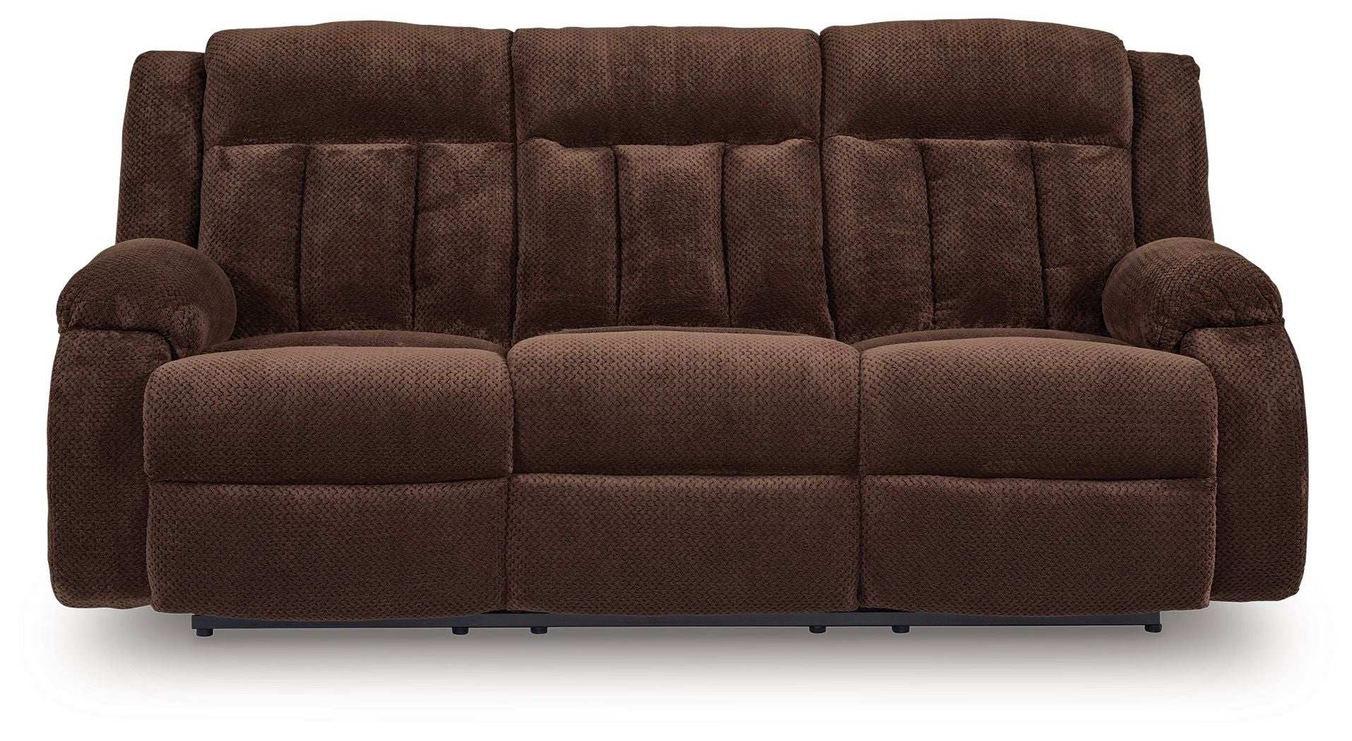 Free Wake - Reclining Power Sofa With Drop Down Table - Chocolate - Best Buy Furniture