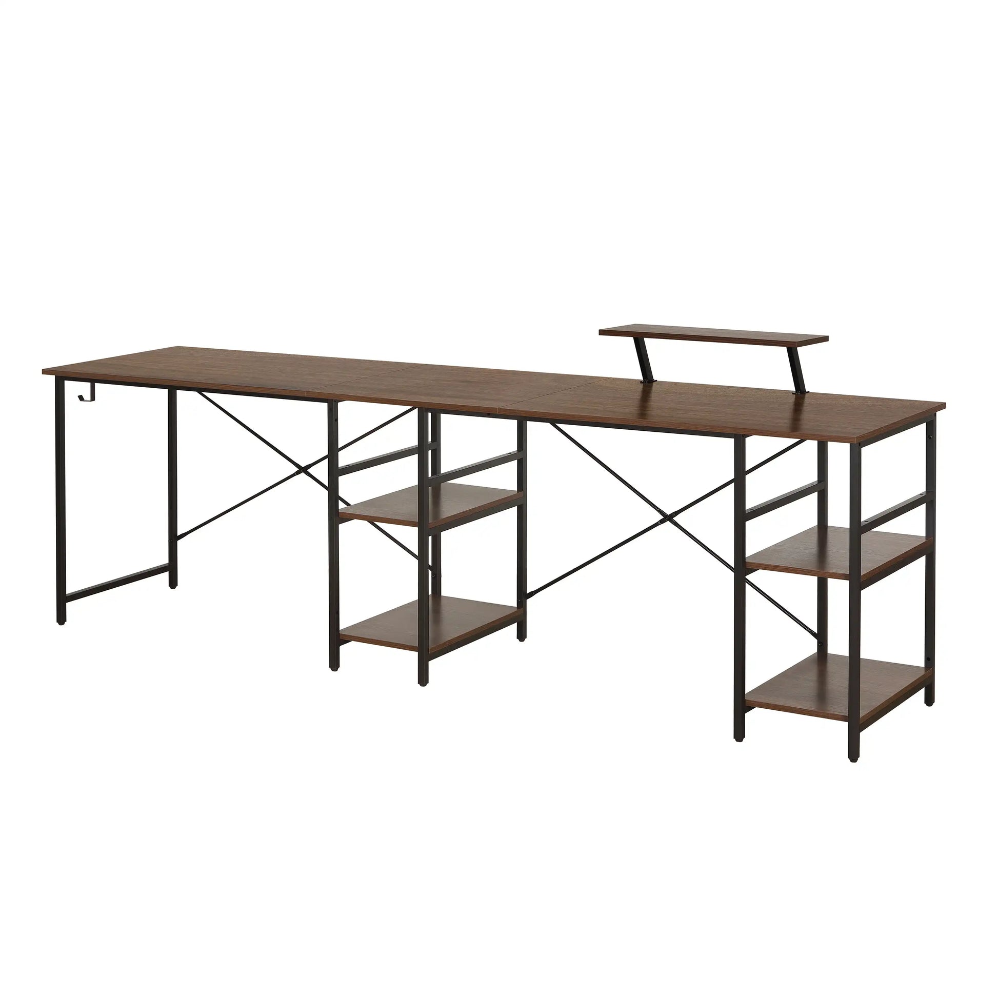 Techni Mobili L-Shape Industrial Desk with storage shelves, Walnut - Best Buy Furniture