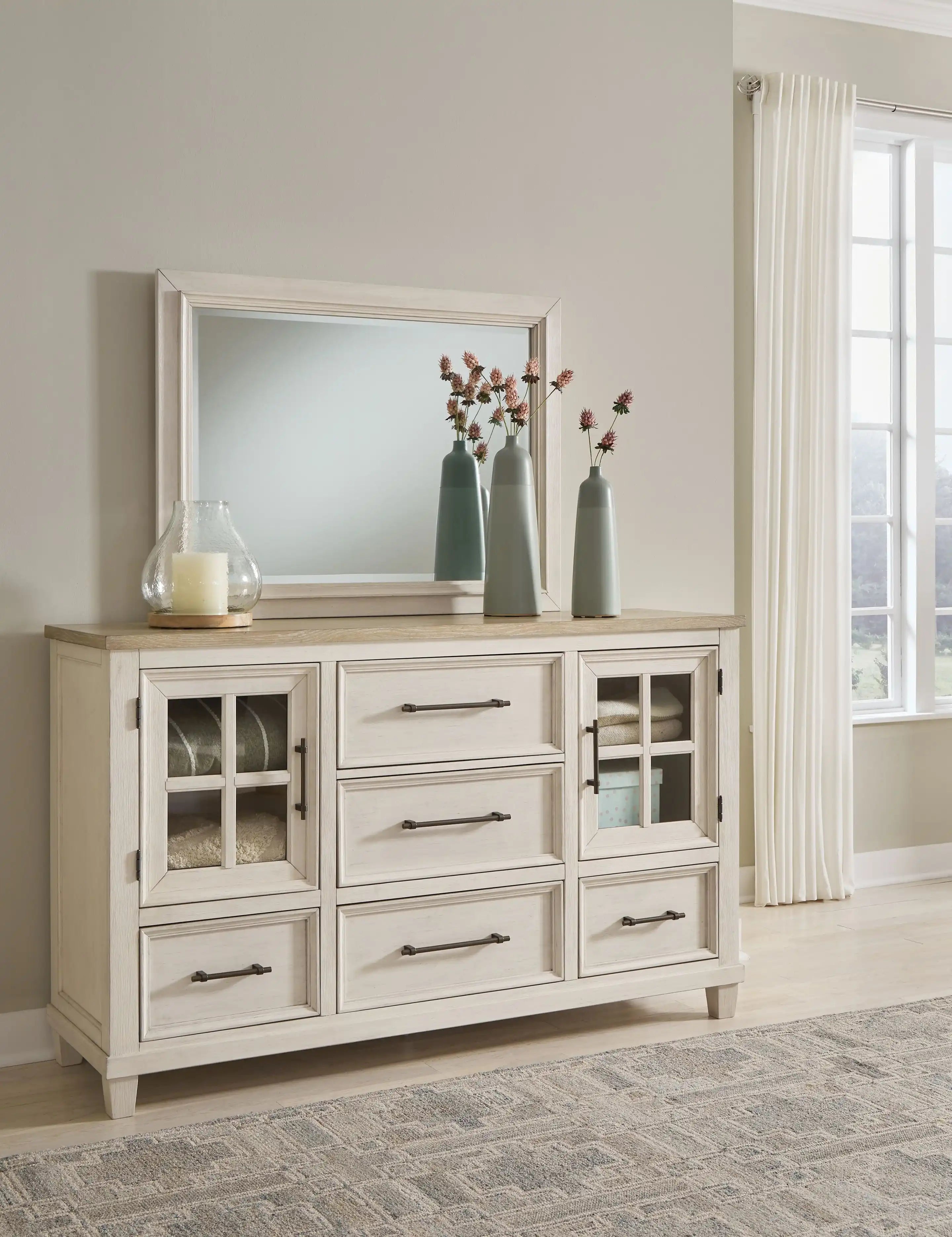 Shaybrock - Dresser And Mirror - Antique White / Brown - Best Buy Furniture