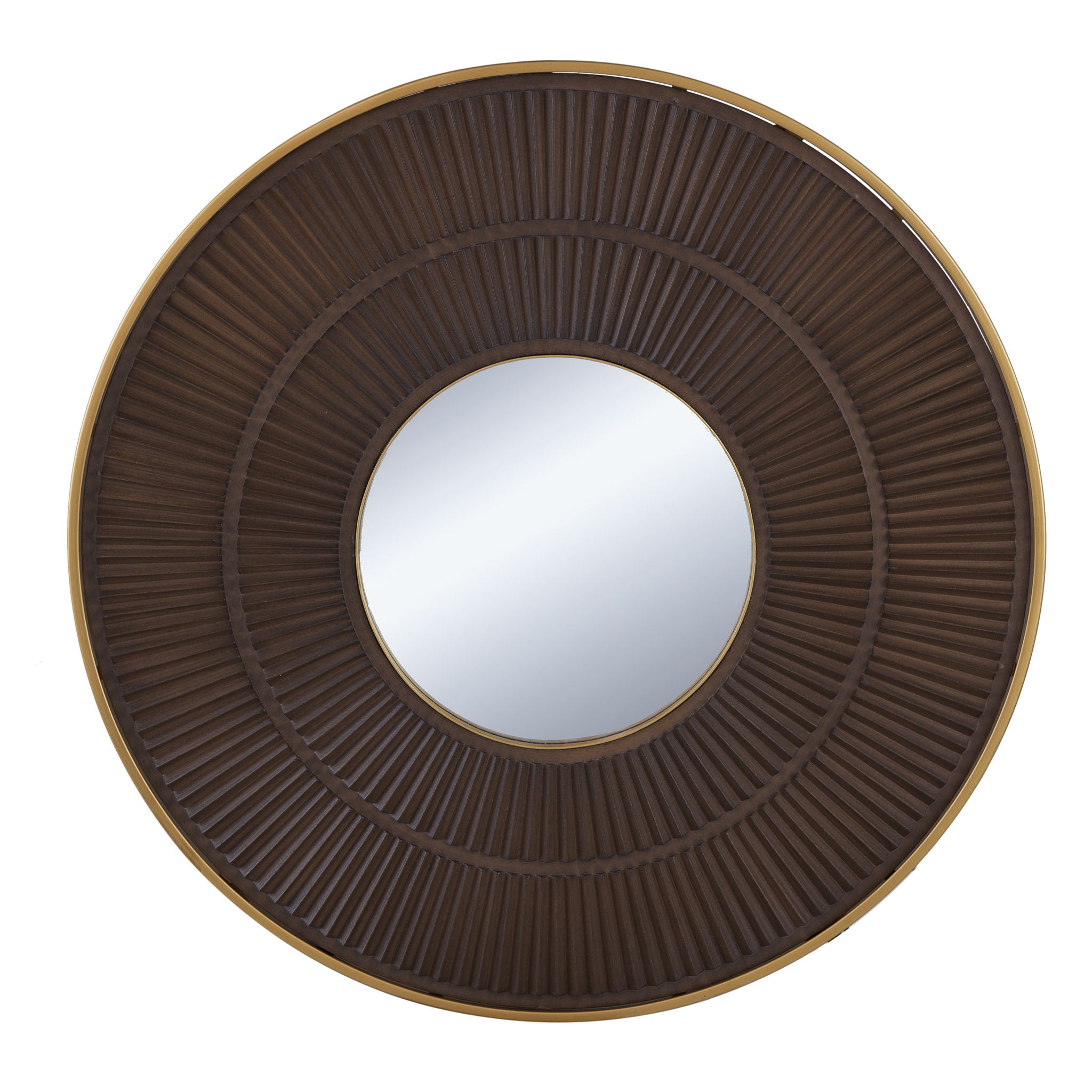 Round Carter Wooden Mirror WithIron Frame Neutral Colorway Wall Decor For Live Space