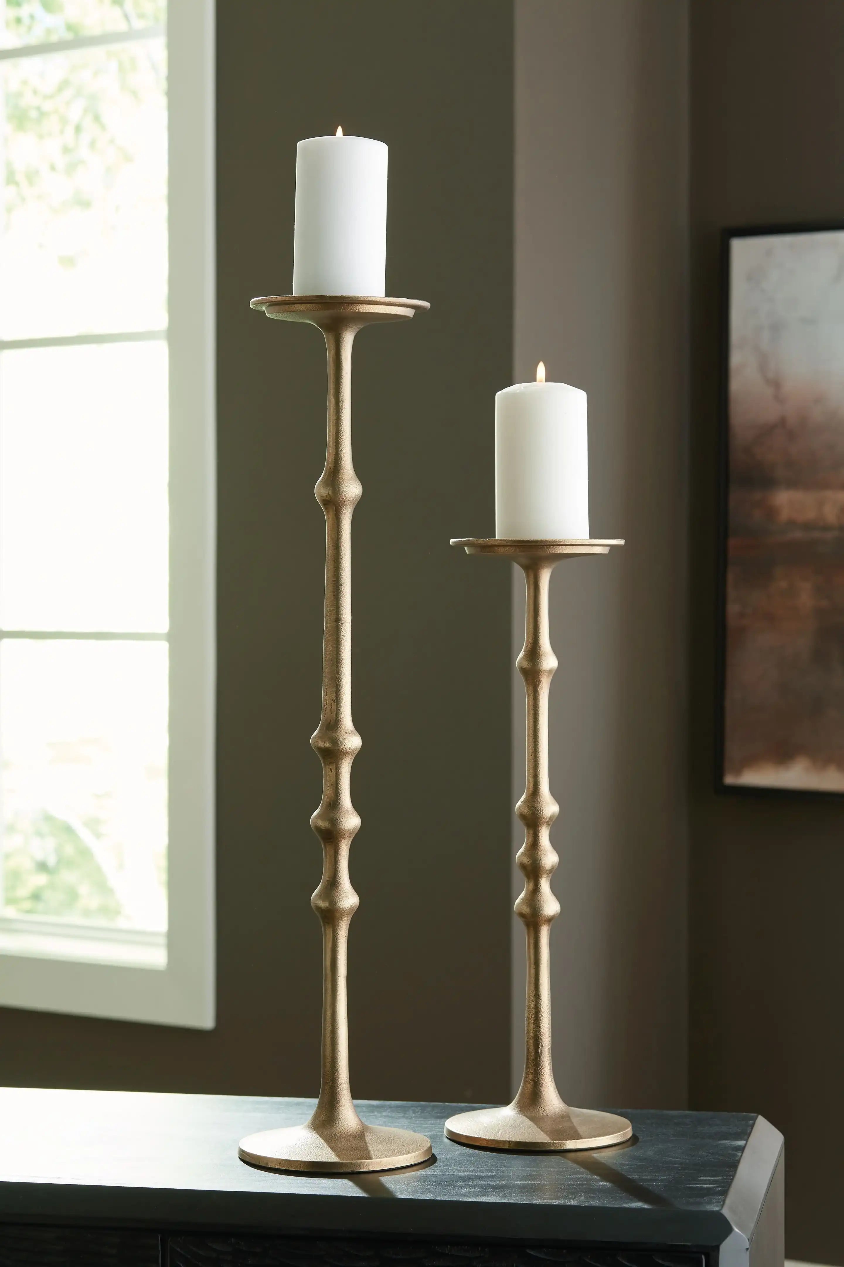 Larwick - Candle Holder Set (Set of 2) - Antique Brass Finish - Best Buy Furniture