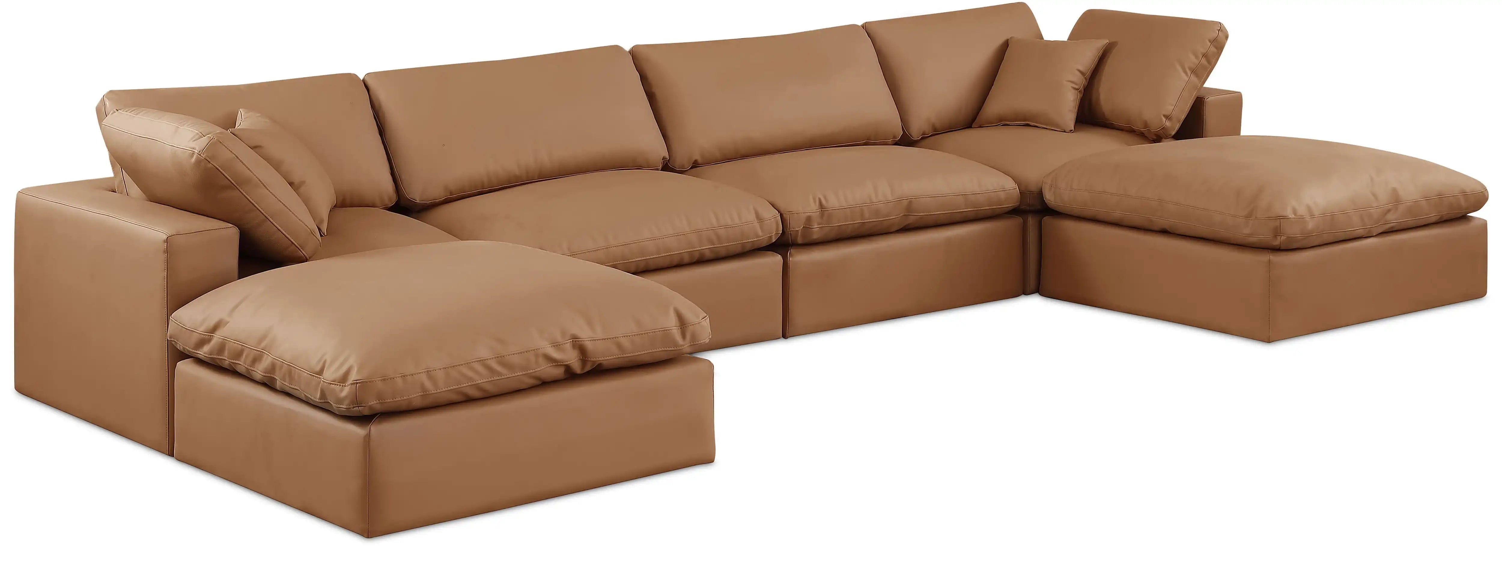 Comfy - 6 Piece Faux Leather Modular Double Chaise Sectional - Best Buy Furniture