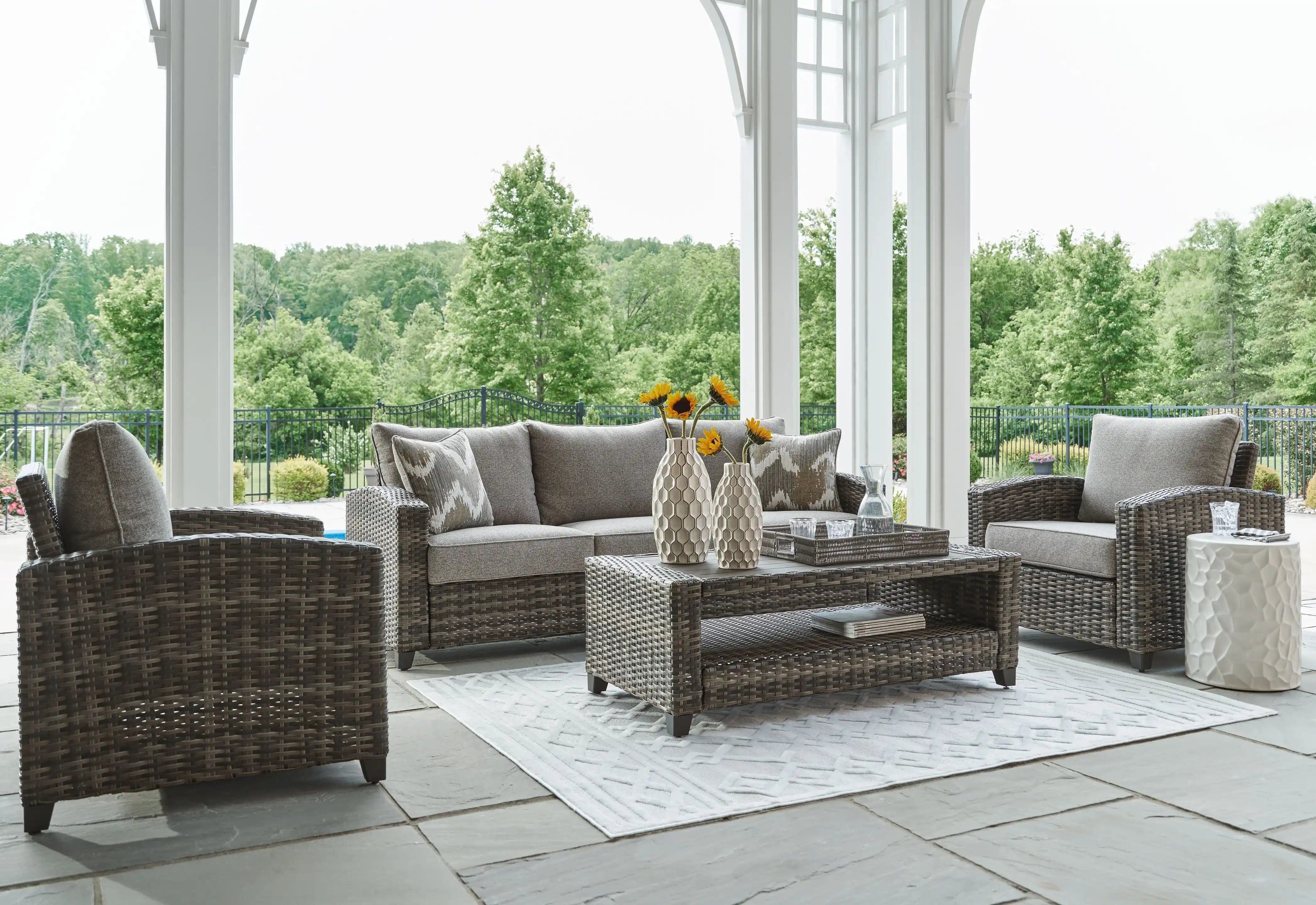 Oasis Court - Sofa, Chairs, Table Set (Set of 4) - Gray - Best Buy Furniture