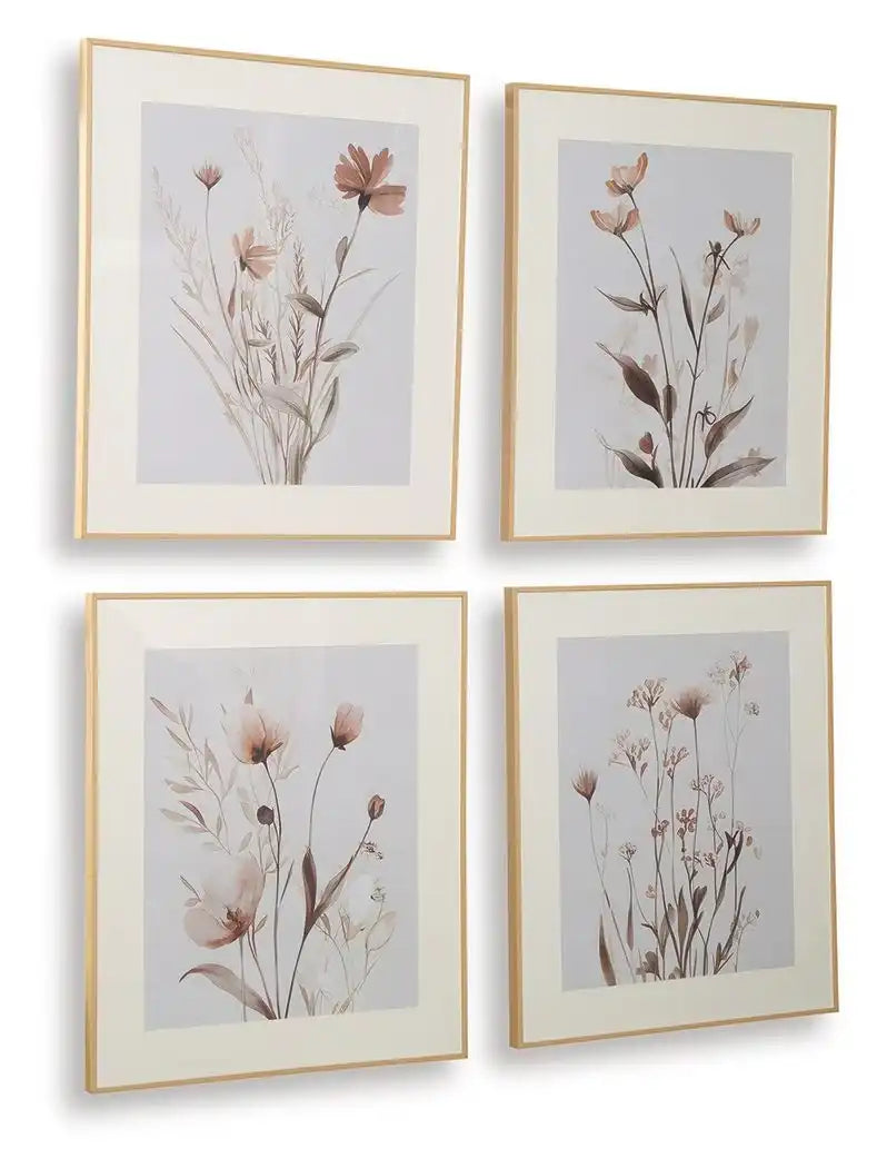 Chettings - Wall Art Set (Set of 4) - Beige / Gray / Blush - Best Buy Furniture