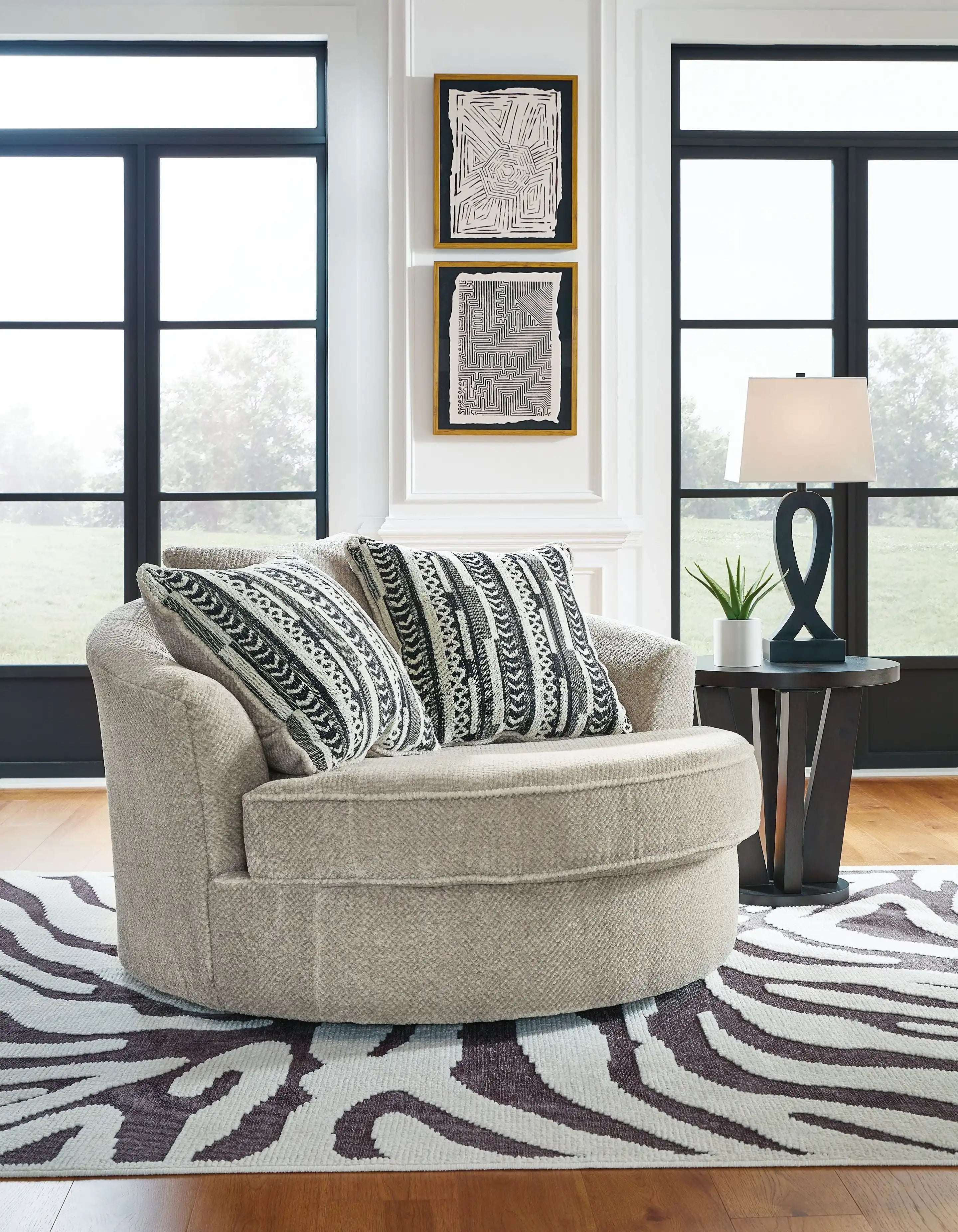 Calnita - Oversized Swivel Accent Chair - Sisal - Best Buy Furniture