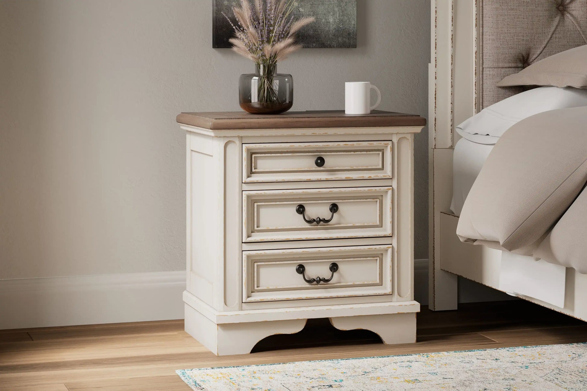 Realyn - Three Drawer Night Stand - White / Brown / Beige - Best Buy Furniture