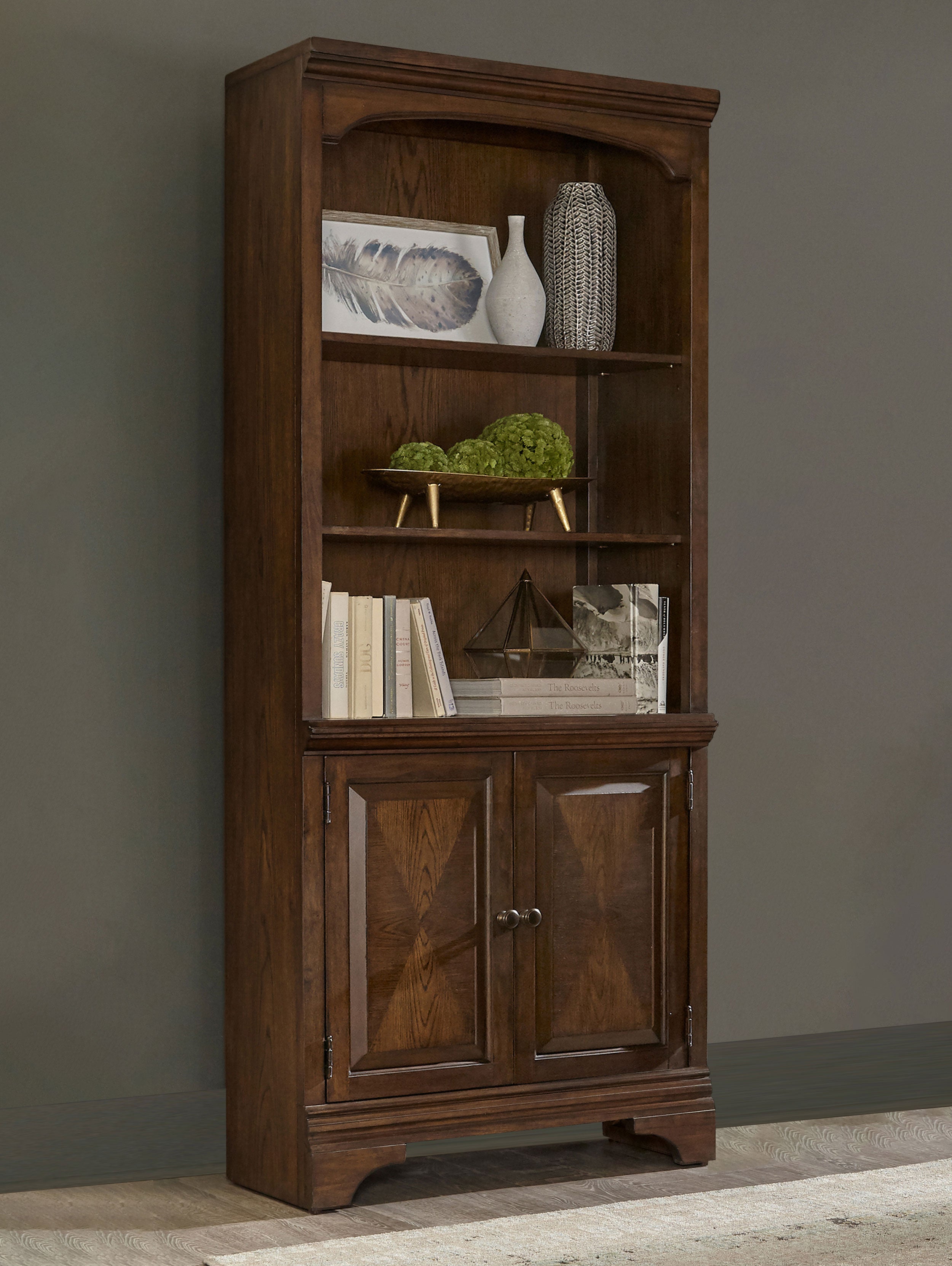 Hartshill 78-inch 3-shelf Cabinet Bookcase Burnished Oak-CoasterElevations