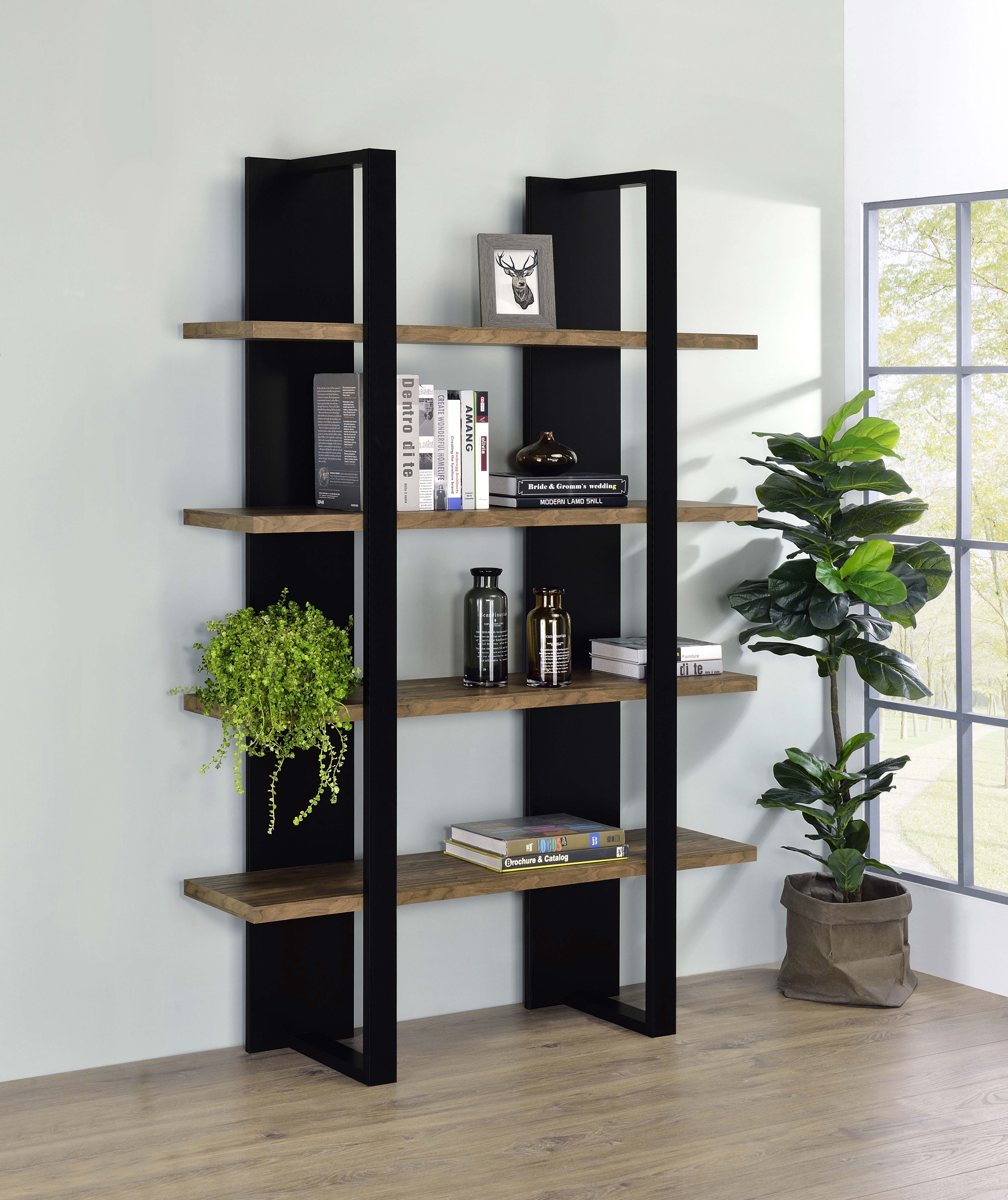 Danbrook 71-inch 4-shelf Bookshelf Black and Aged Walnut-CoasterEveryday