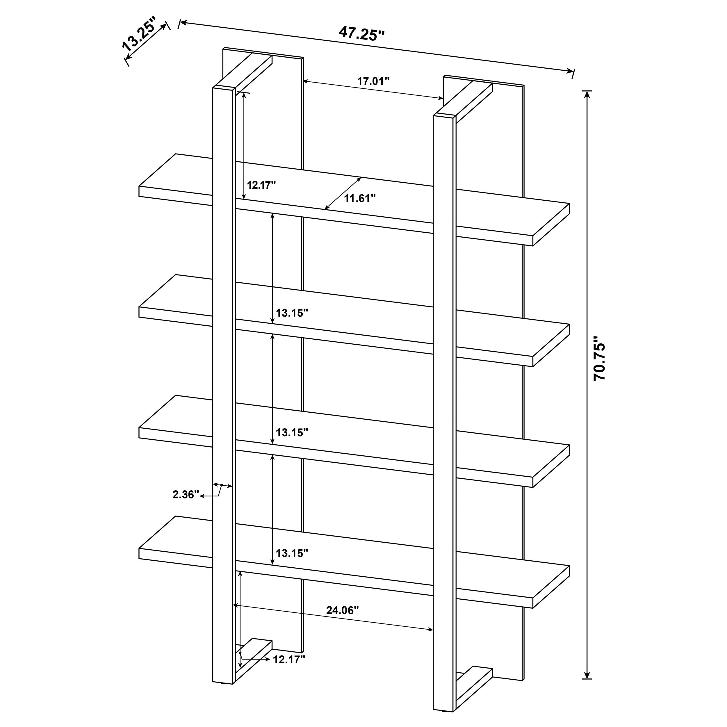 Danbrook 71-inch 4-shelf Bookshelf Black and Aged Walnut-CoasterEveryday