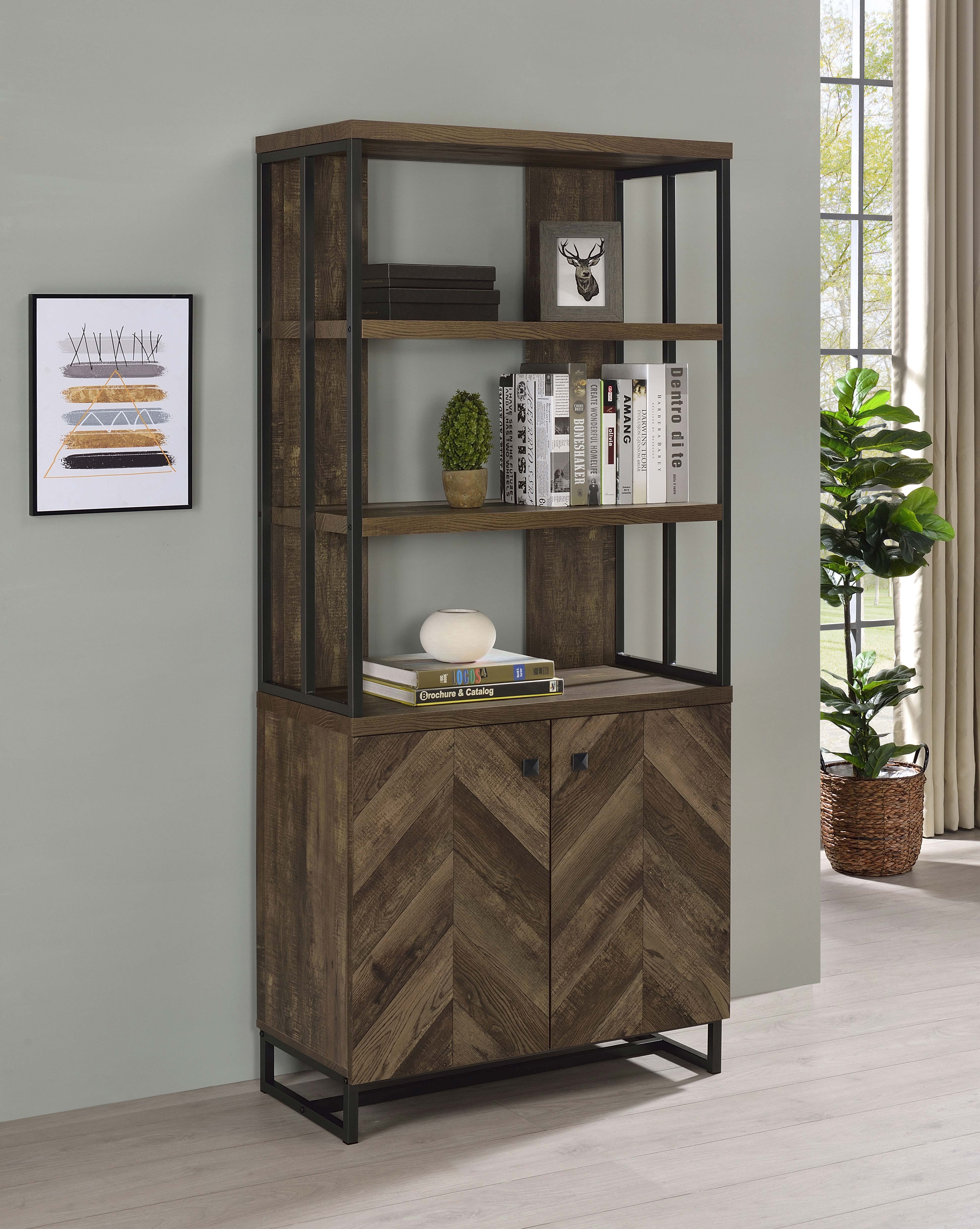Millbrook 71-inch 2-door Storage Bookshelf Rustic Oak-CoasterEveryday