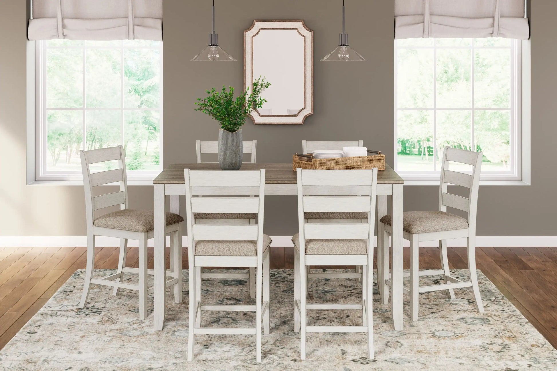 Skempton - Counter Height Dining Table and Bar Stools (Set of 7) - White / Light Brown - Best Buy Furniture