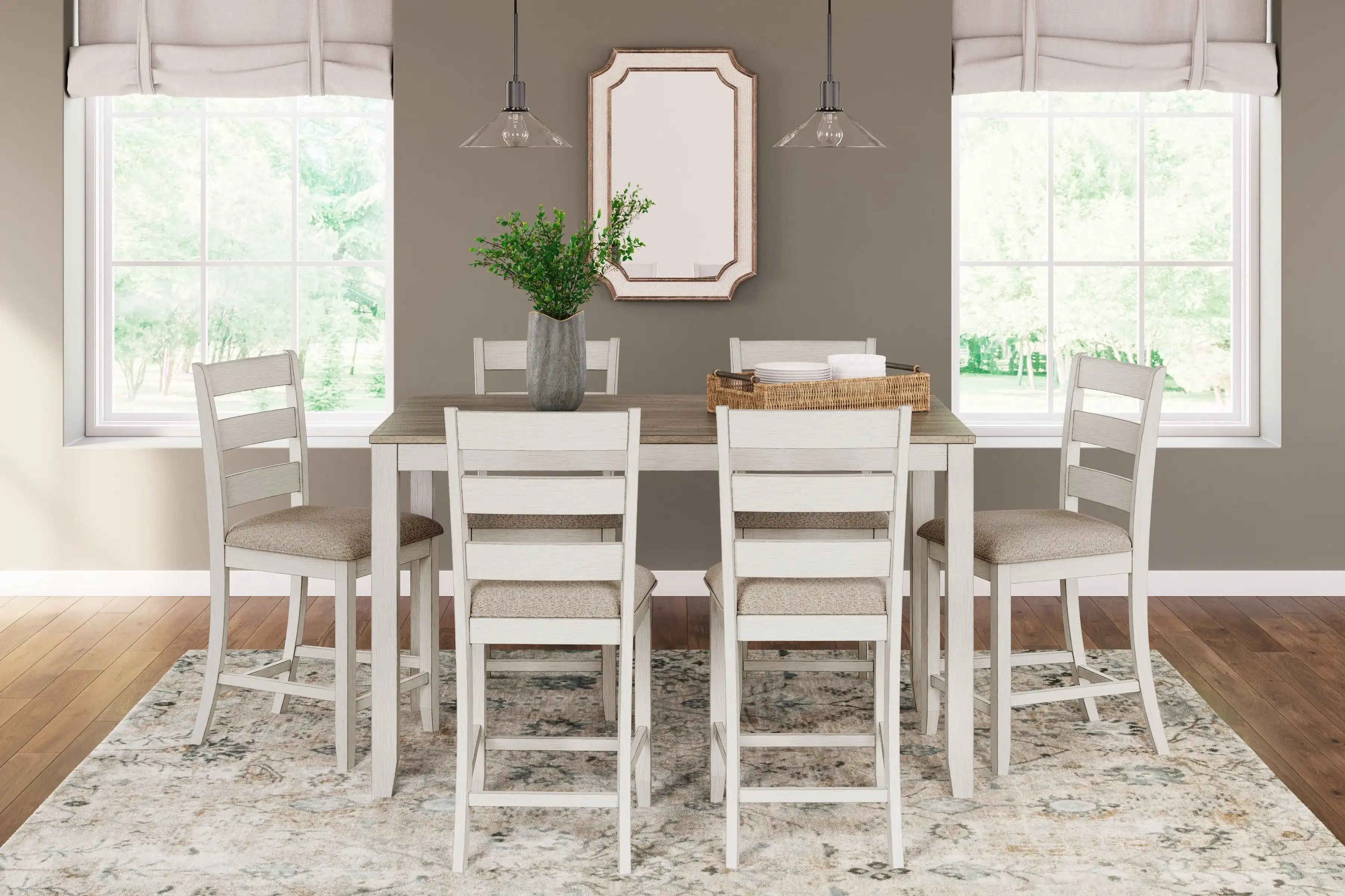 Skempton - Counter Height Dining Table and Bar Stools (Set of 7) - White / Light Brown - Best Buy Furniture