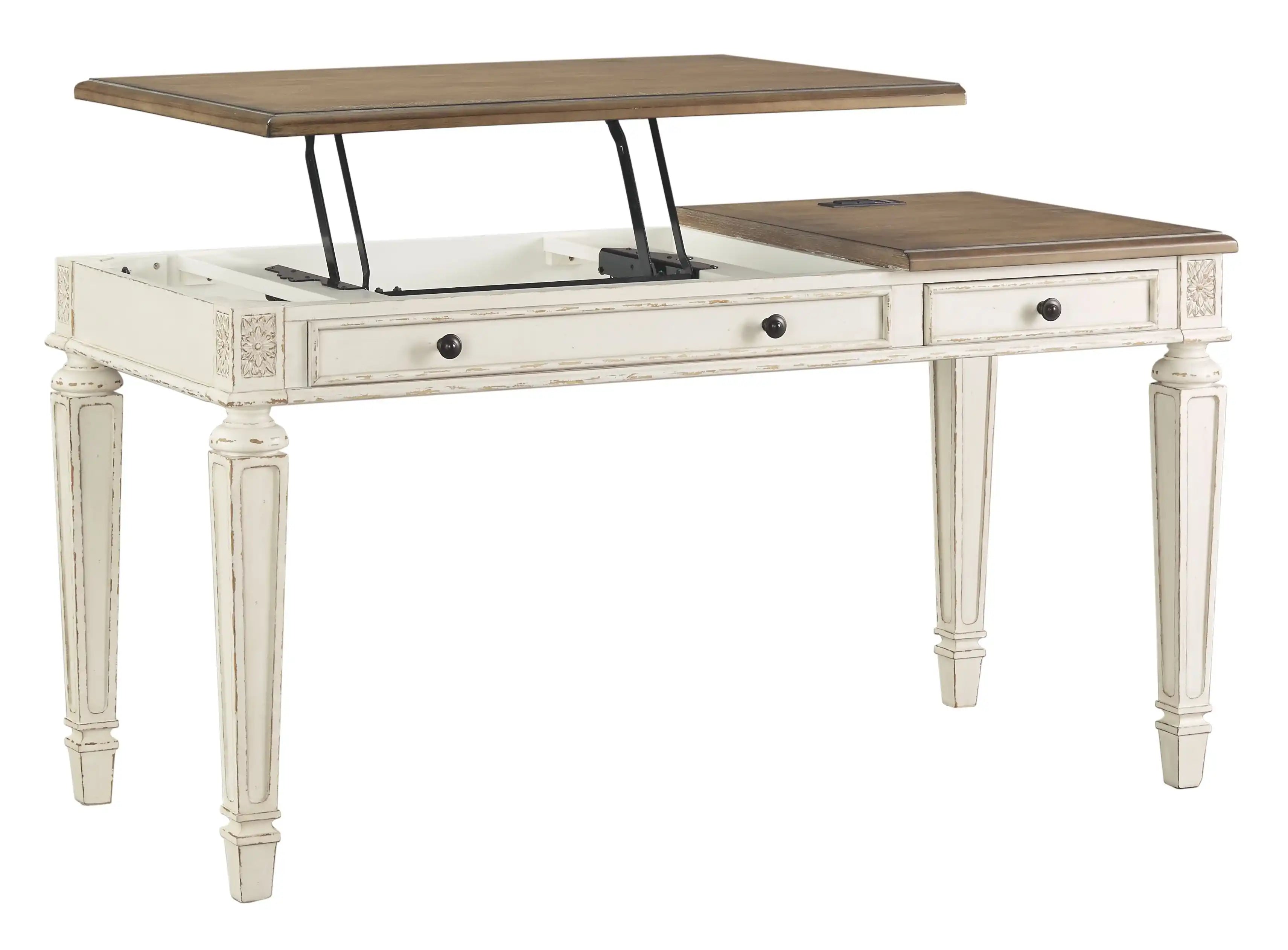 Realyn - Home Office Lift Top Desk - White / Brown - Best Buy Furniture