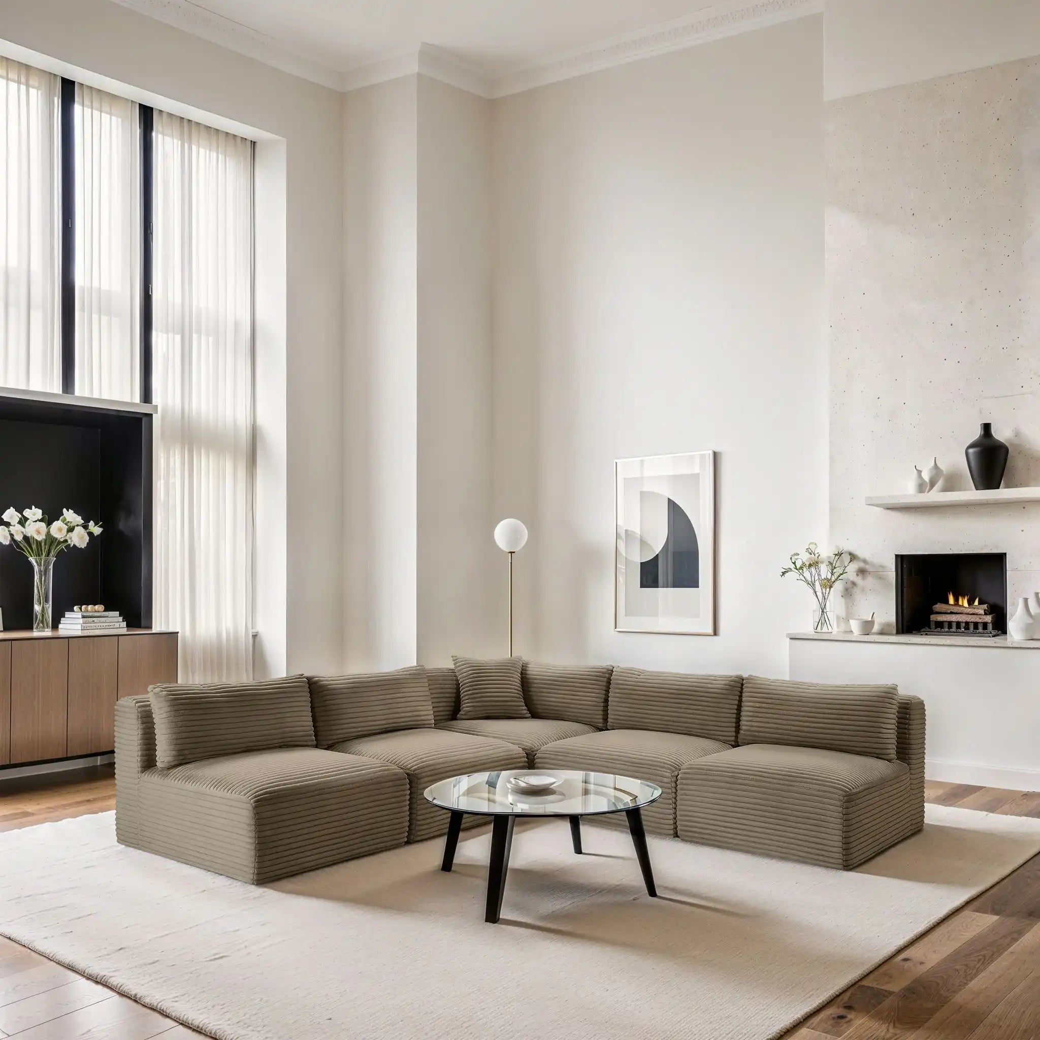 Shaggy - Fabric 5 Piece Modular Corner Armless Sectional