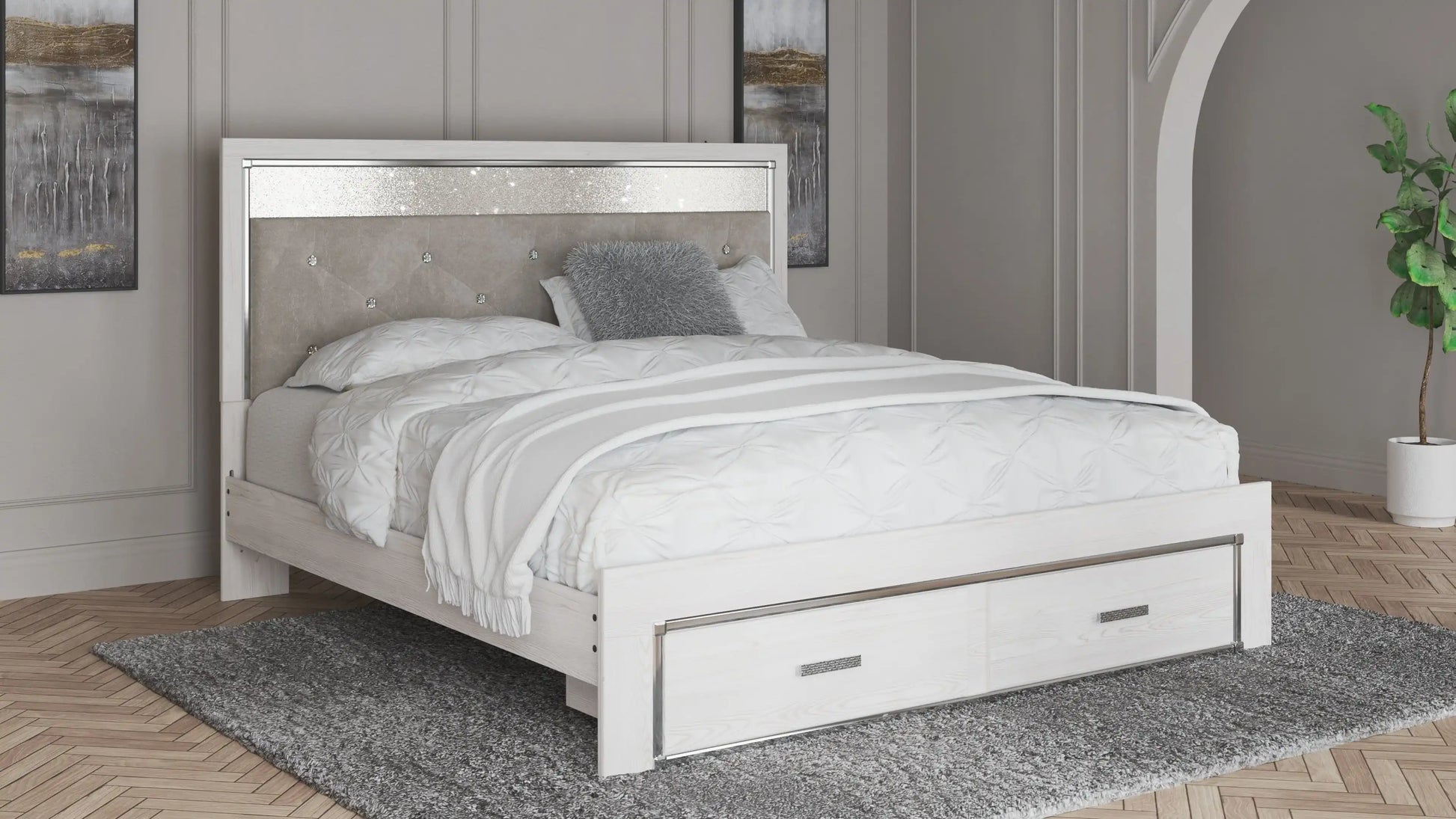 Altyra - King Upholstered Storage Bed - White - Best Buy Furniture