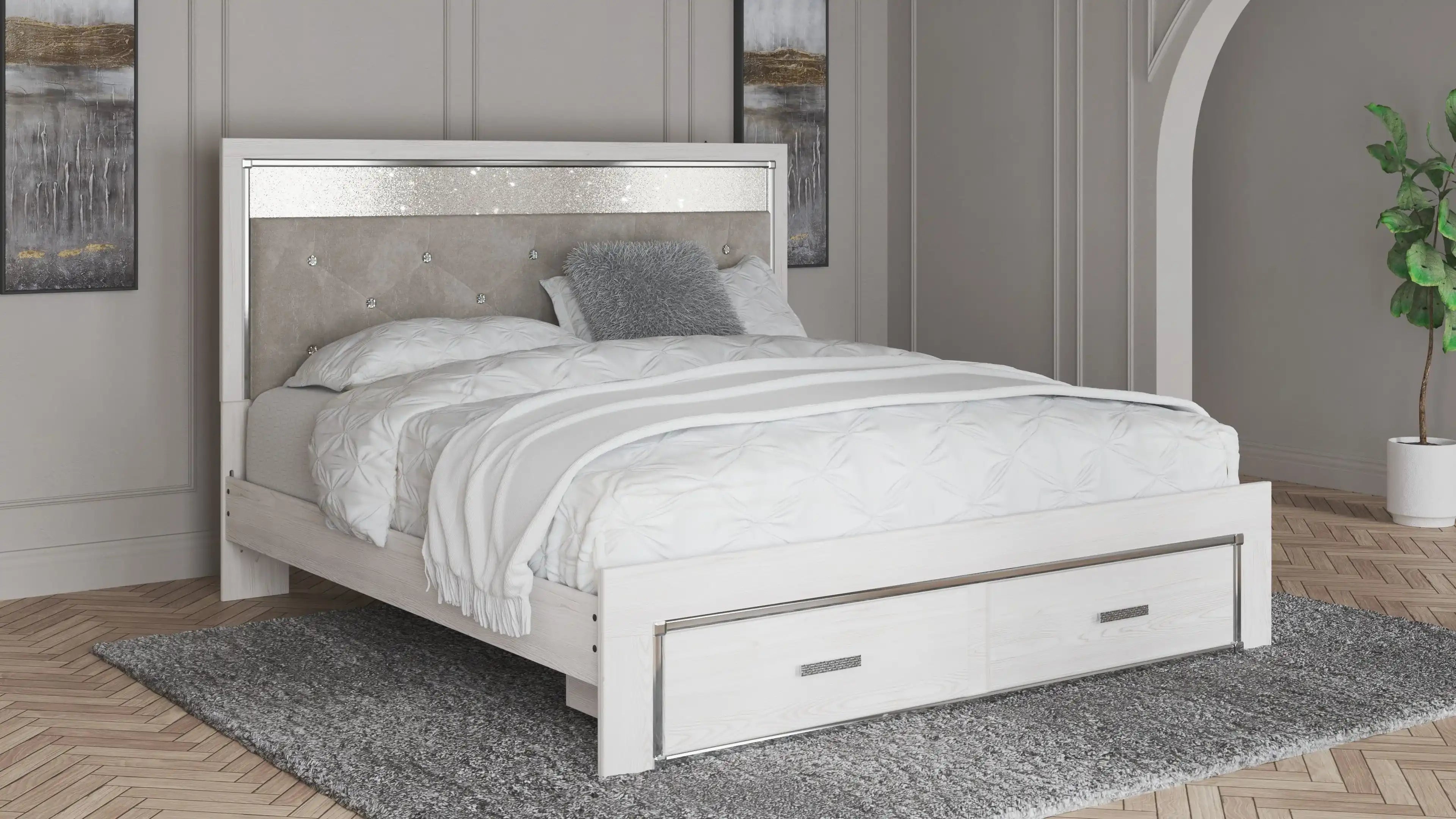 Altyra - King Upholstered Storage Bed - White - Best Buy Furniture