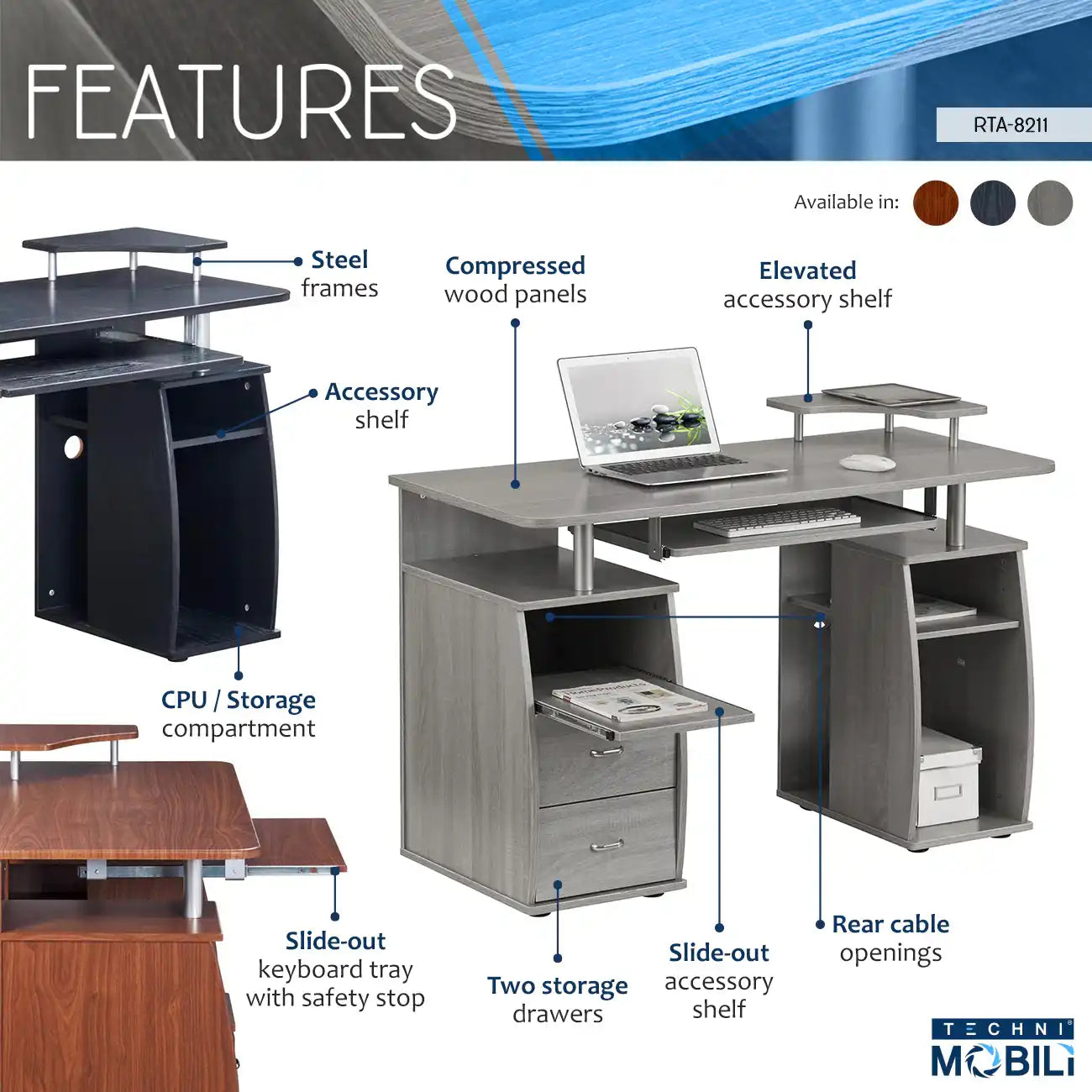 Techni Mobili Complete Computer Workstation Desk With Storage, Espresso - Best Buy Furniture