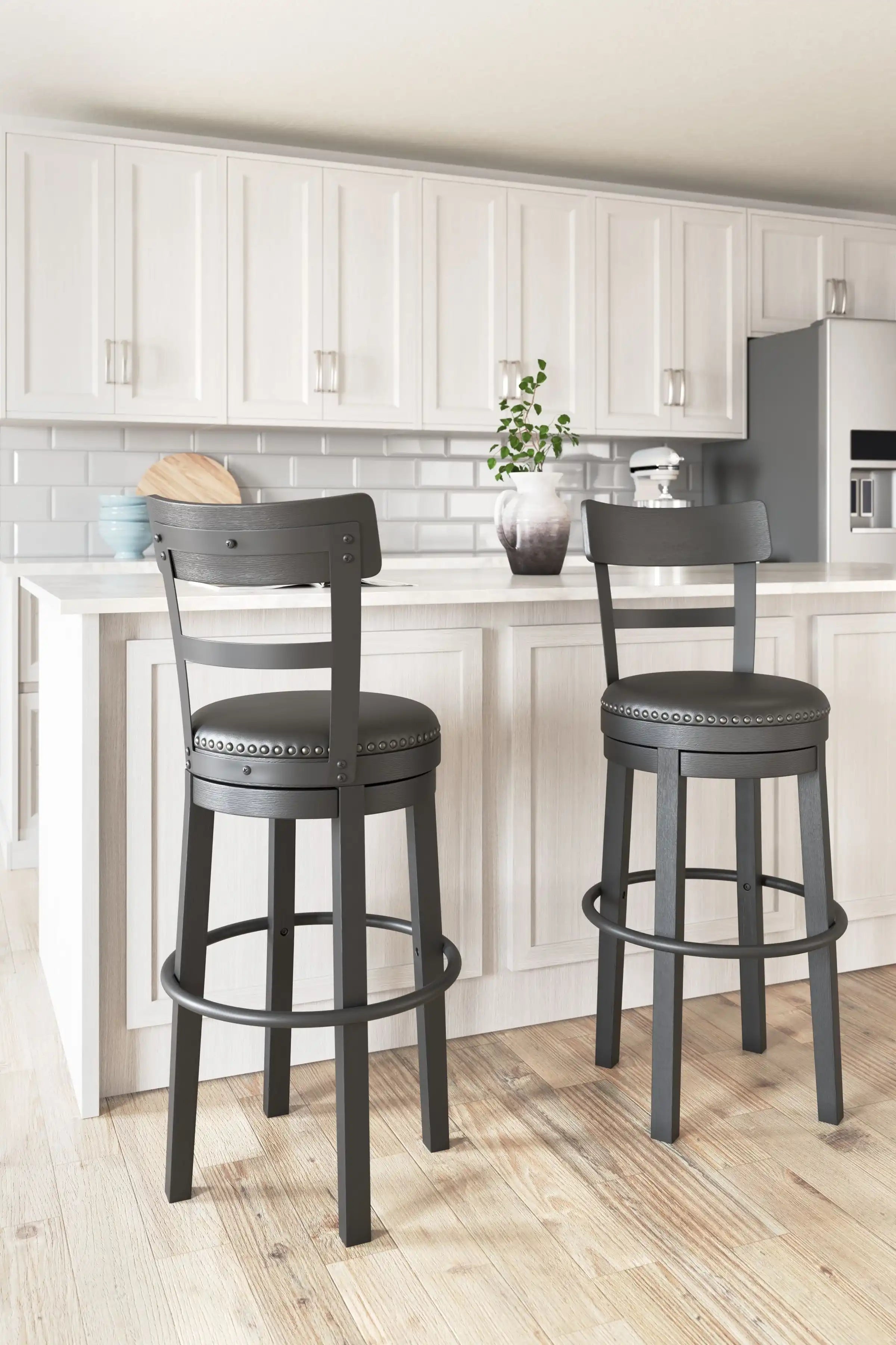 Valebeck - Tall Upholstered Swivel Barstool - Best Buy Furniture