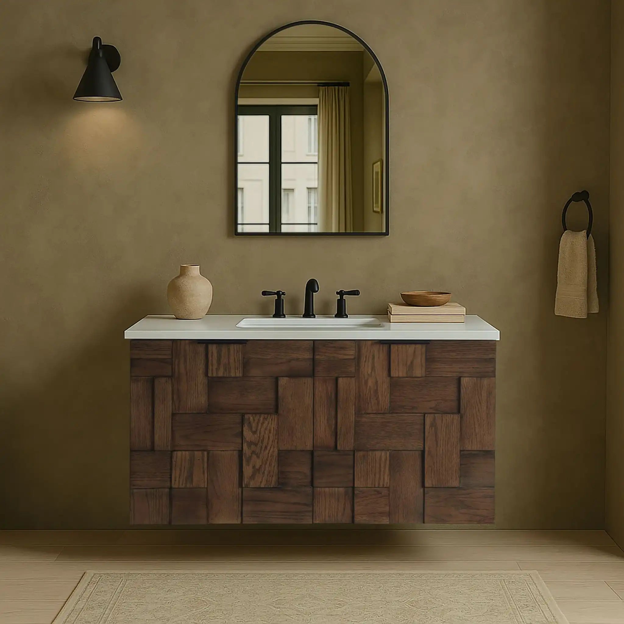Leonardo - Engineered Stone And Solid Wood 24" Wall Mounted Bathroom Vanity