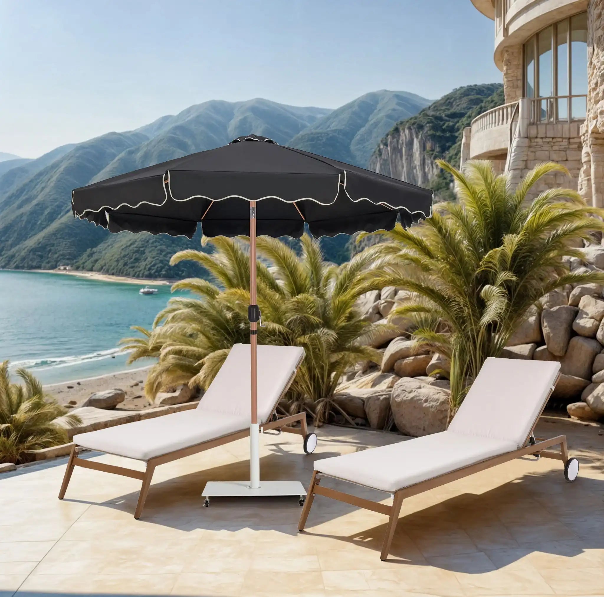 Amalfi - Aluminum Patio Umbrella - White Base / Light Brown Pole