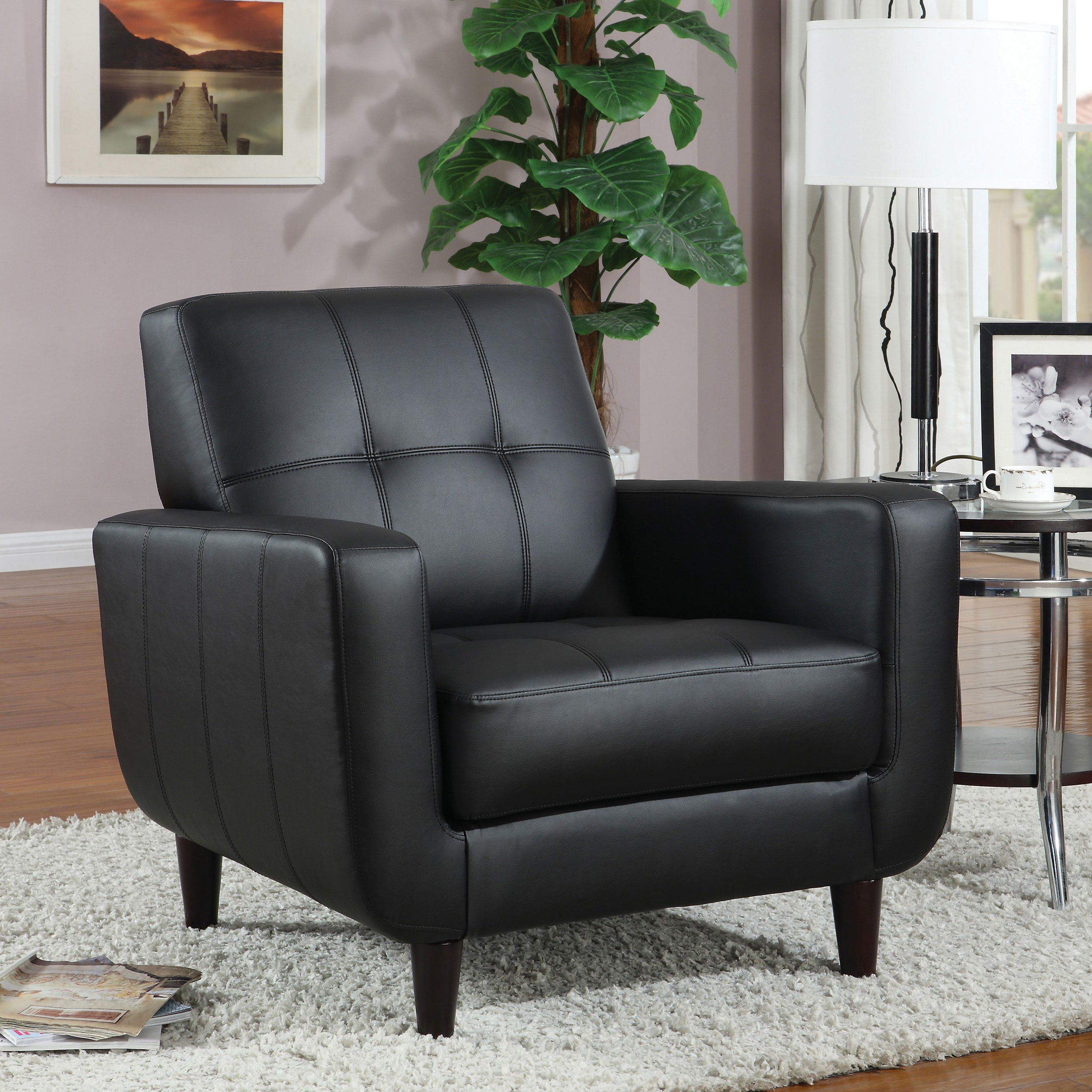 Aaron Upholstered Track Arm Tufted Accent Chair Black-CoasterEssence