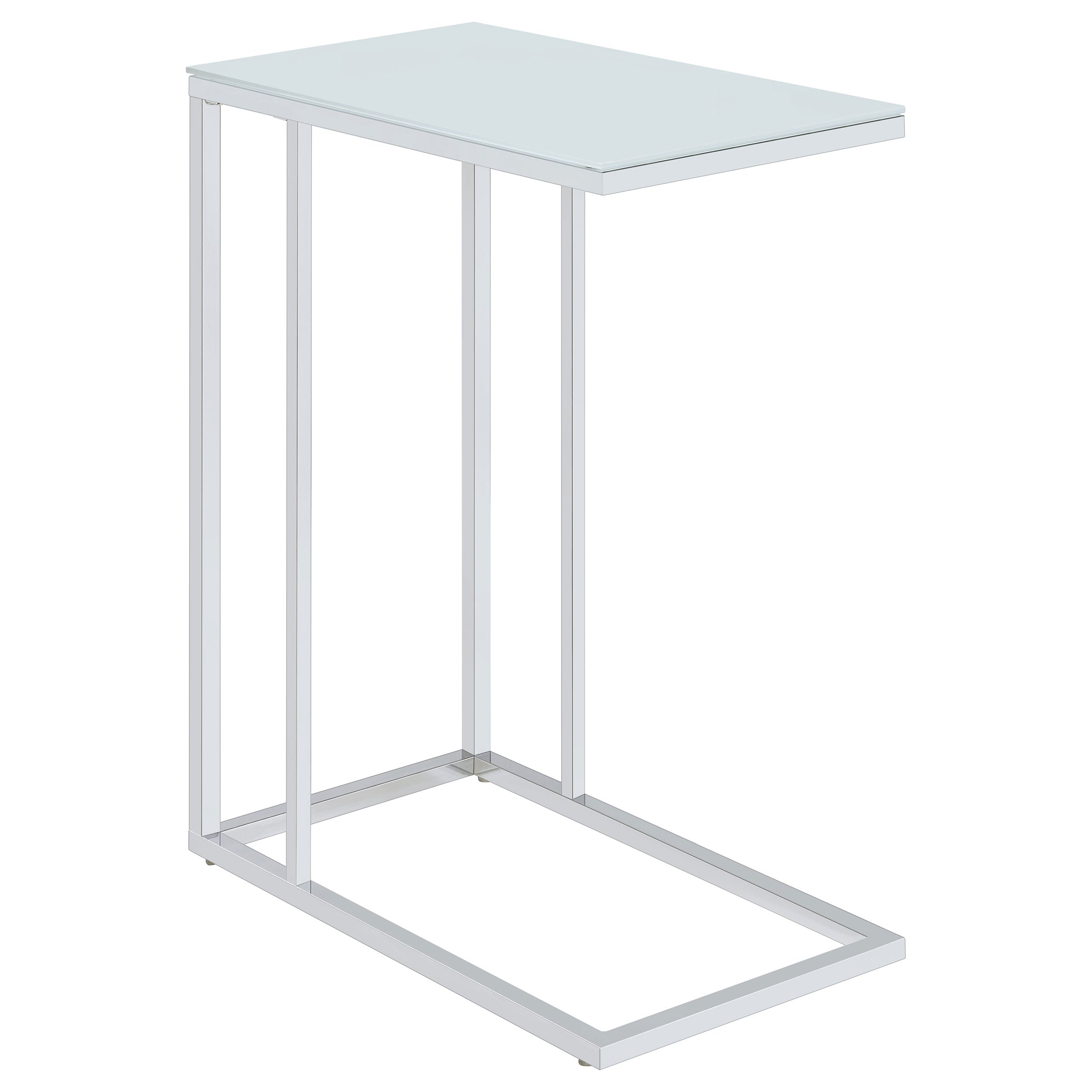Stella White Glass Top C-Shaped Sofa Side Table Chrome-CoasterEveryday